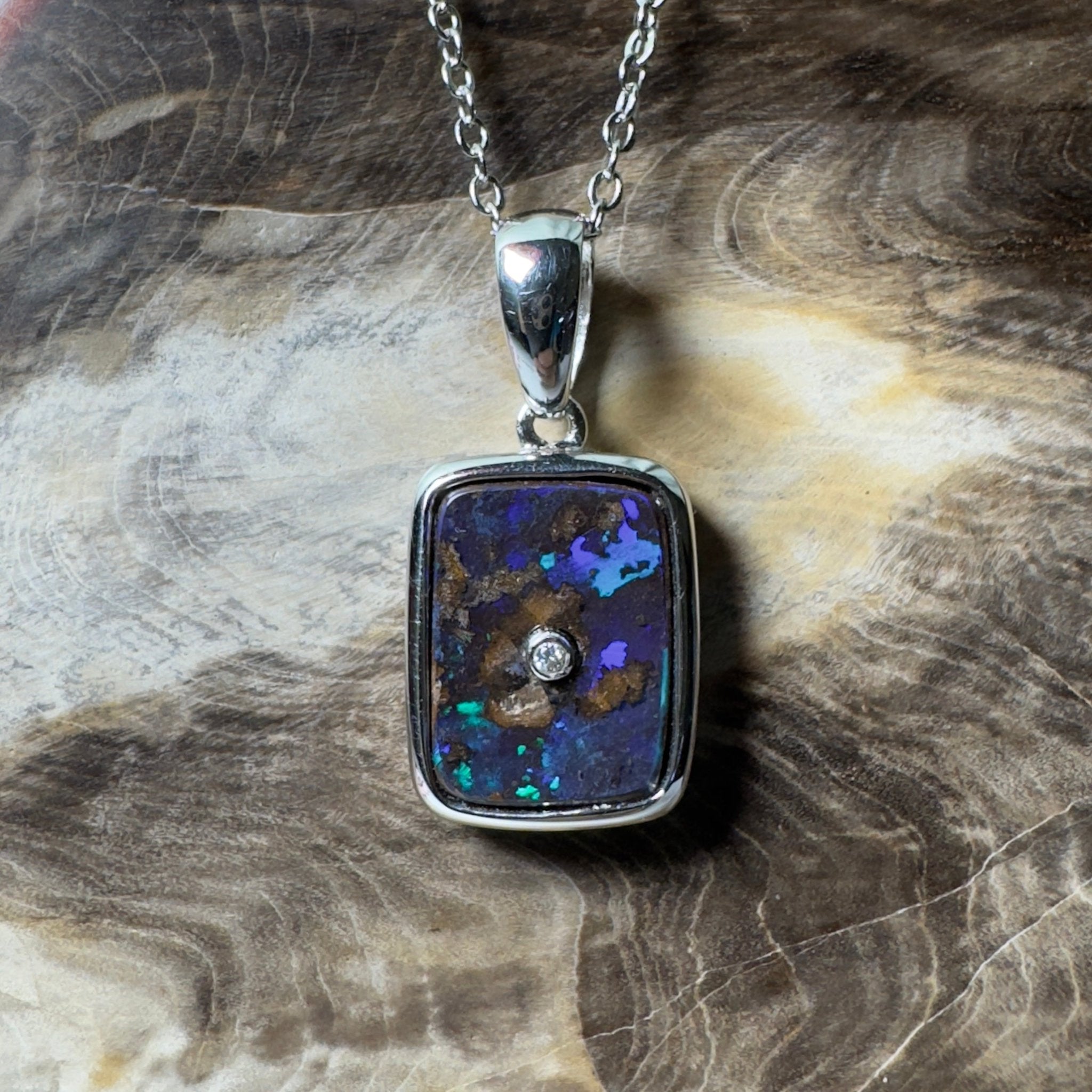 MacDonnell Spectrum ~ Queensland Boulder Opal 925 Sterling Silver Pendant Necklace