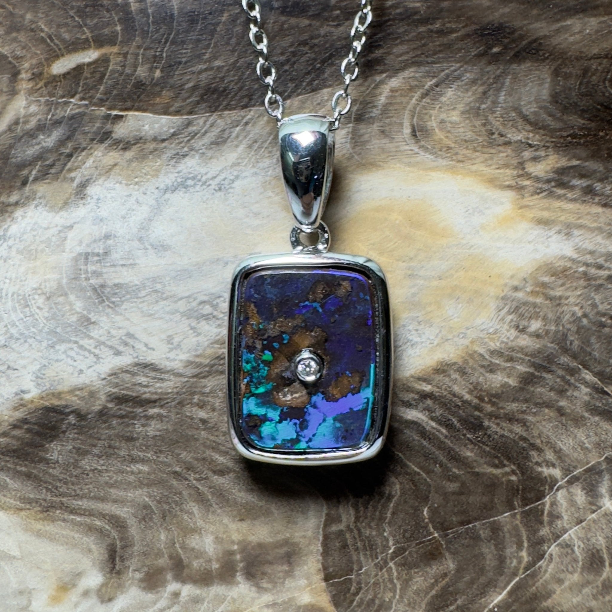 MacDonnell Spectrum ~ Queensland Boulder Opal 925 Sterling Silver Pendant Necklace