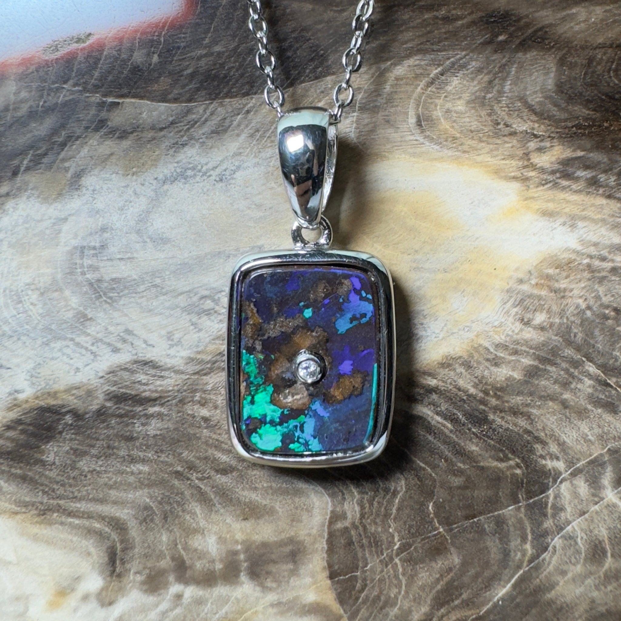 MacDonnell Spectrum ~ Queensland Boulder Opal 925 Sterling Silver Pendant Necklace