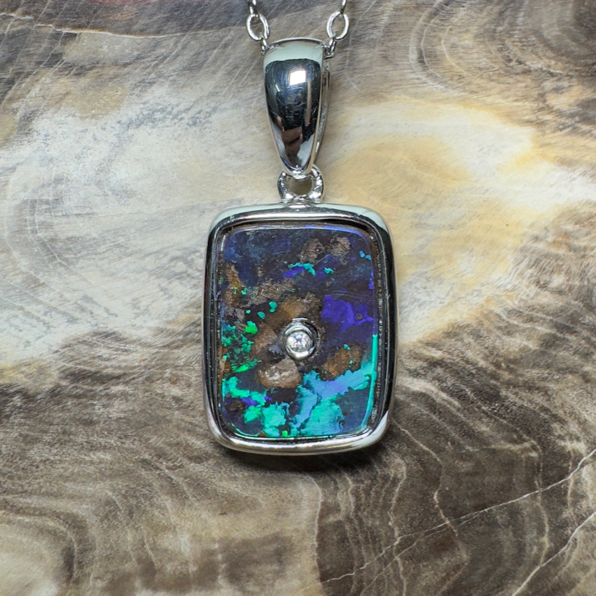 MacDonnell Spectrum ~ Queensland Boulder Opal 925 Sterling Silver Pendant Necklace