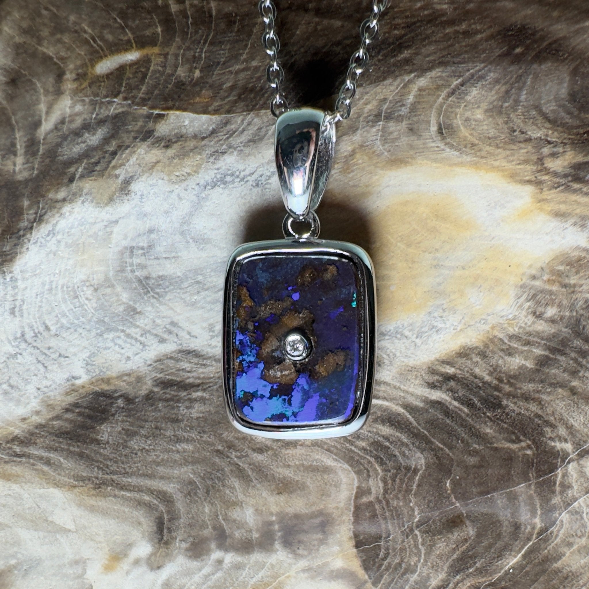 MacDonnell Spectrum ~ Queensland Boulder Opal 925 Sterling Silver Pendant Necklace
