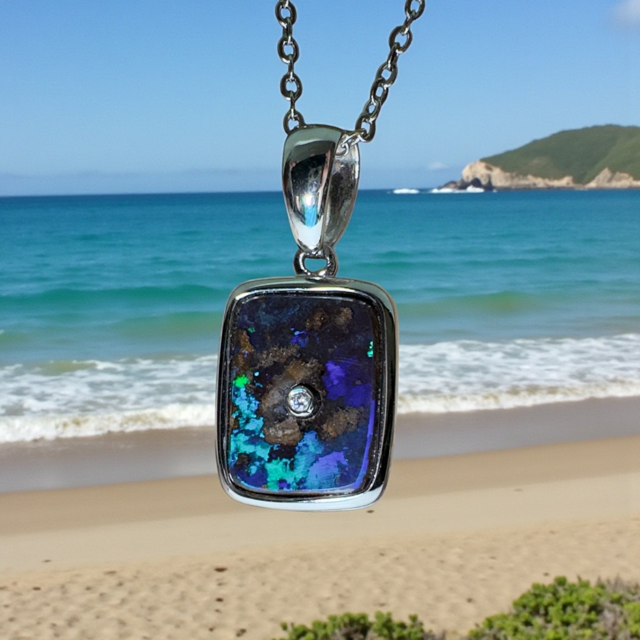 MacDonnell Spectrum ~ Queensland Boulder Opal 925 Sterling Silver Pendant Necklace
