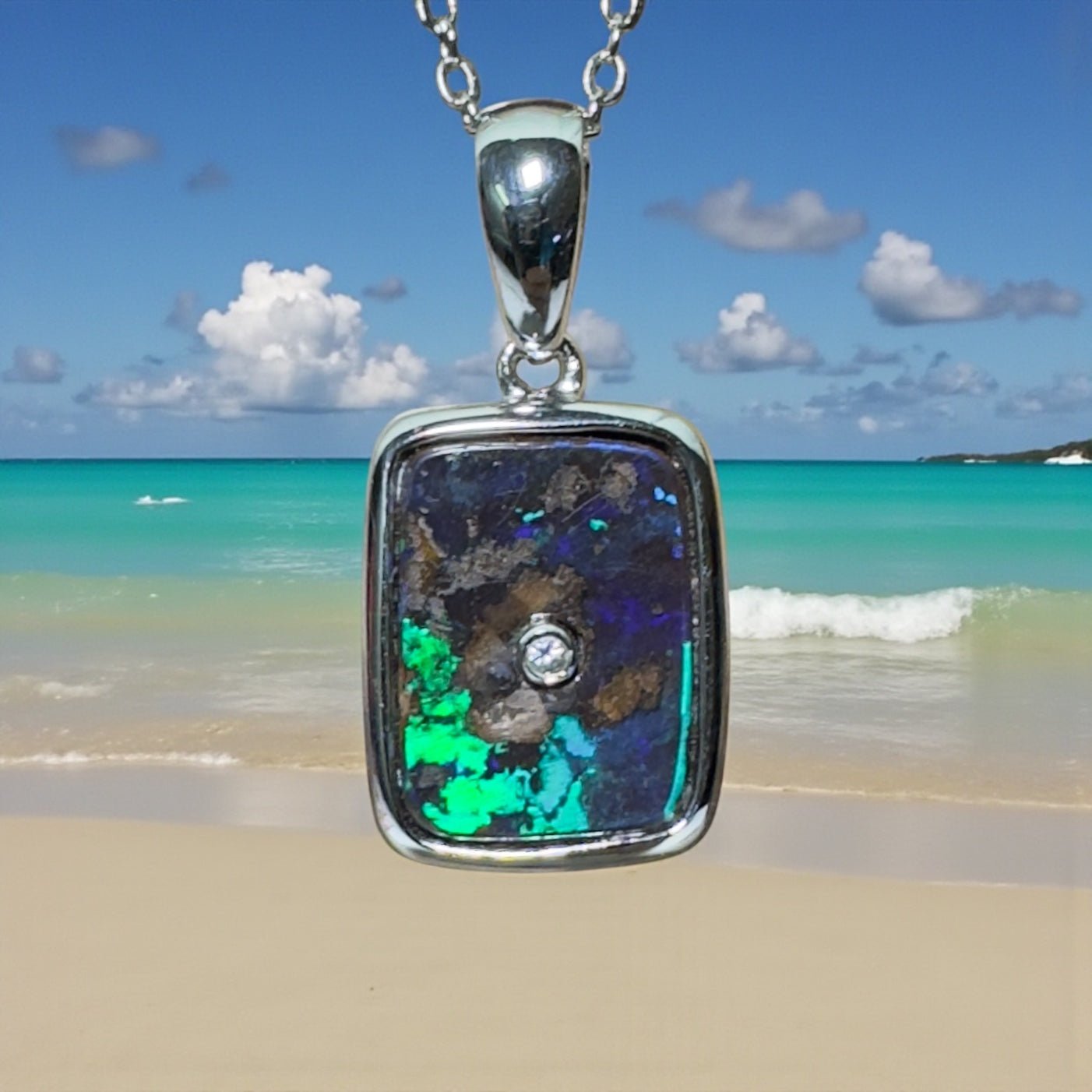 MacDonnell Spectrum ~ Queensland Boulder Opal 925 Sterling Silver Pendant Necklace