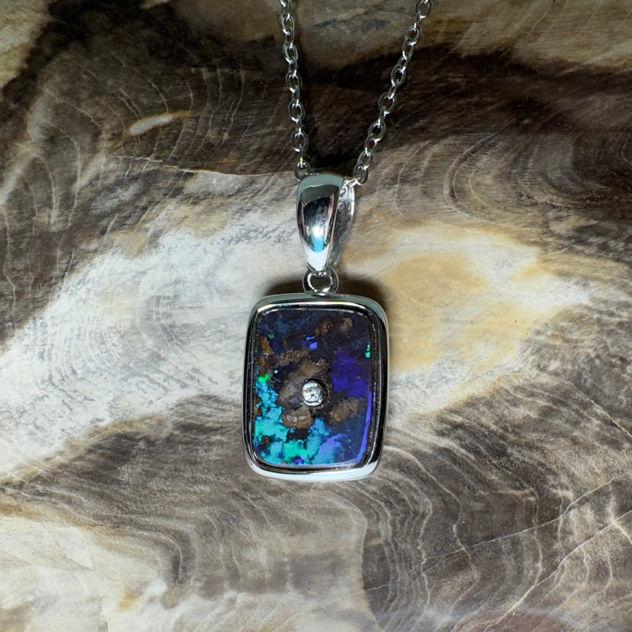 MacDonnell Spectrum ~ Queensland Boulder Opal 925 Sterling Silver Pendant Necklace