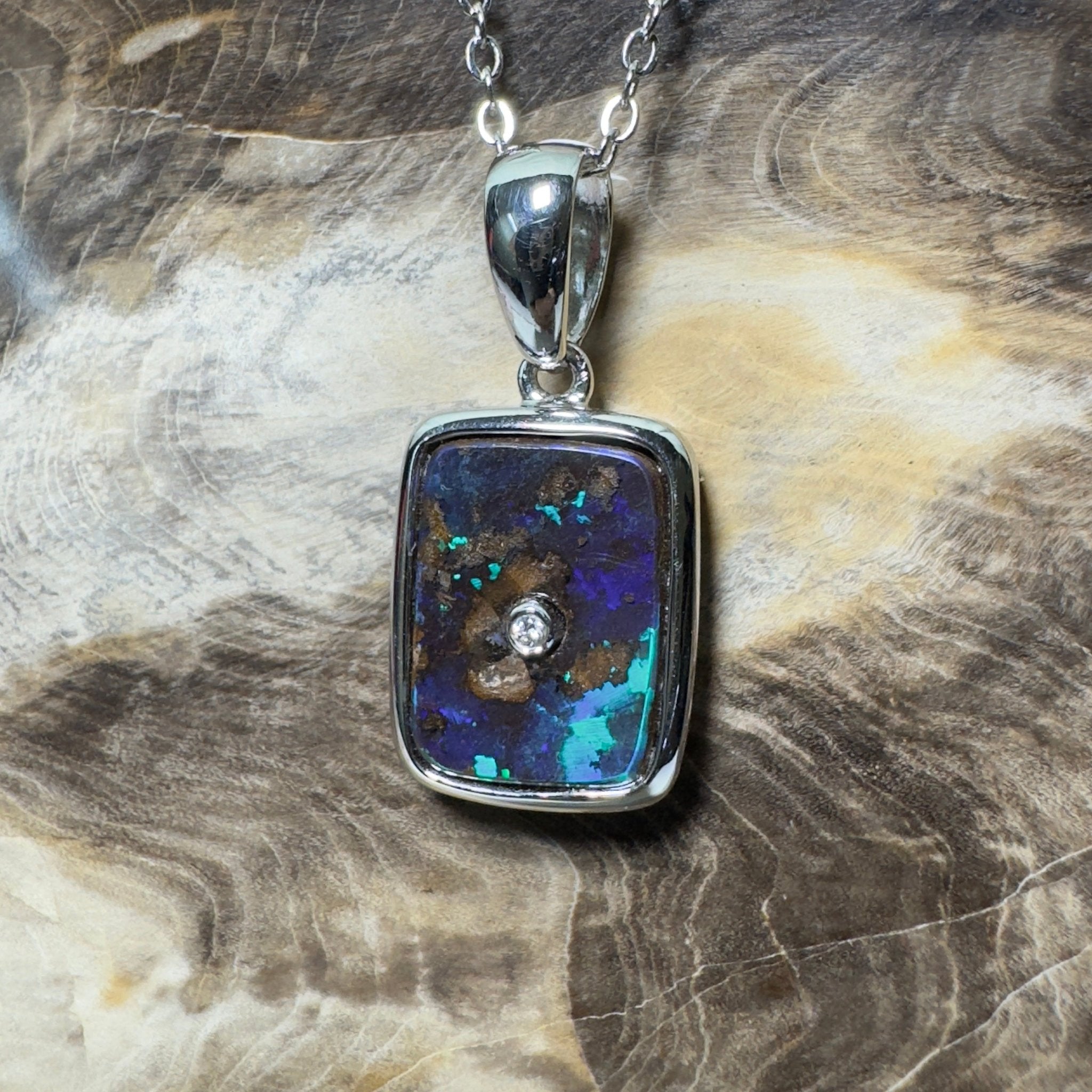 MacDonnell Spectrum ~ Queensland Boulder Opal 925 Sterling Silver Pendant Necklace