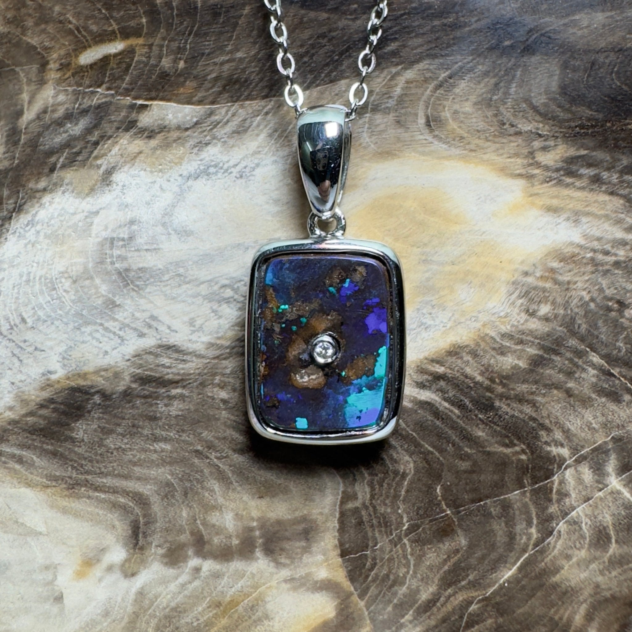 MacDonnell Spectrum ~ Queensland Boulder Opal 925 Sterling Silver Pendant Necklace