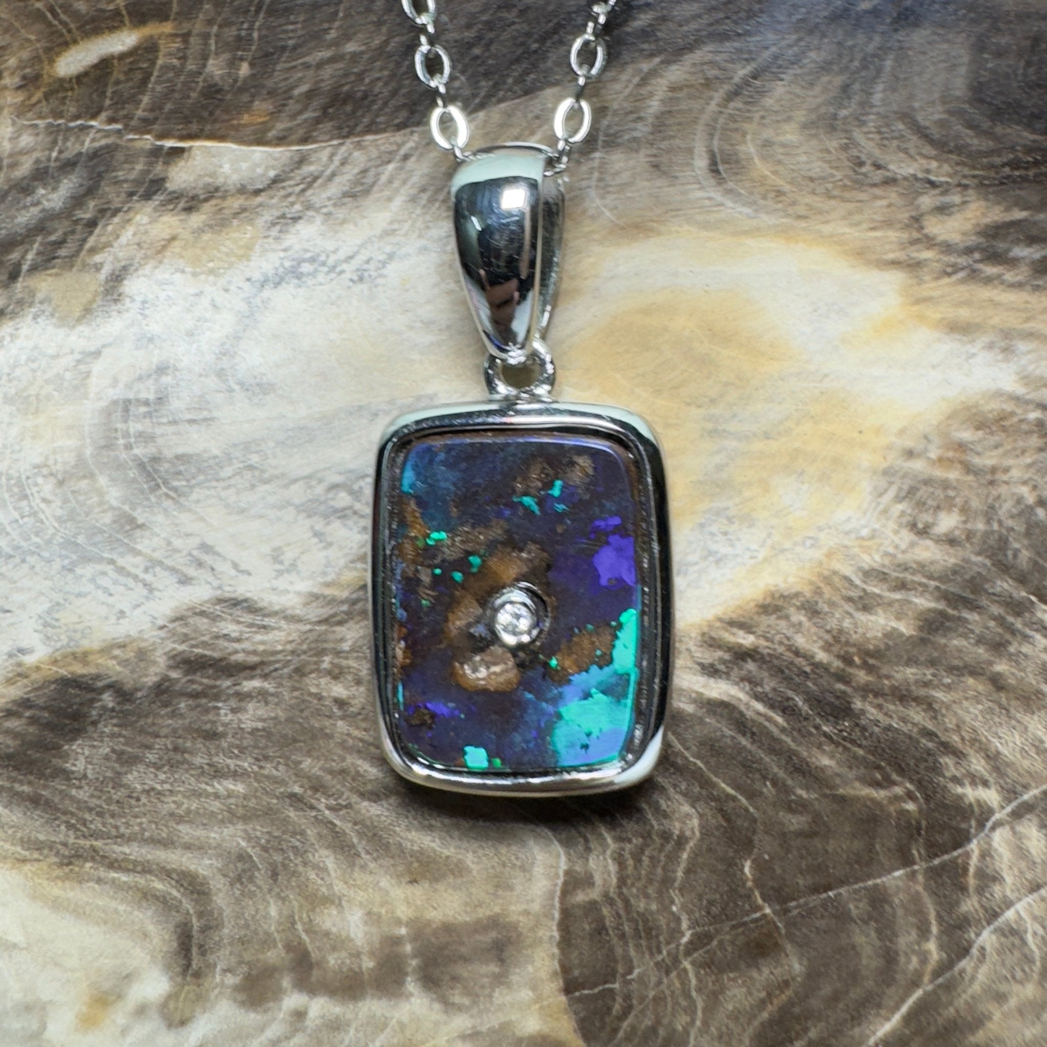 MacDonnell Spectrum ~ Queensland Boulder Opal 925 Sterling Silver Pendant Necklace