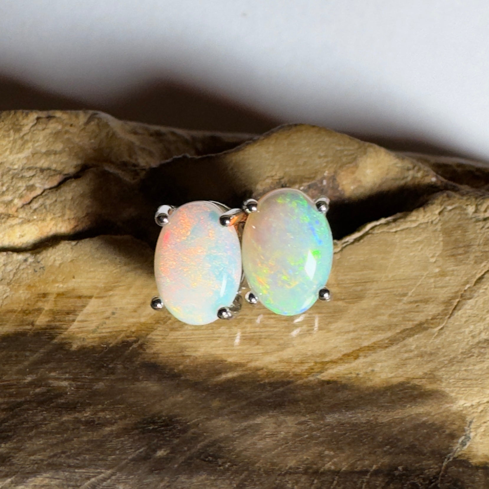 Margaret River Mist ~ 1.2ct Coober Pedy Opal Sterling Silver Earrings