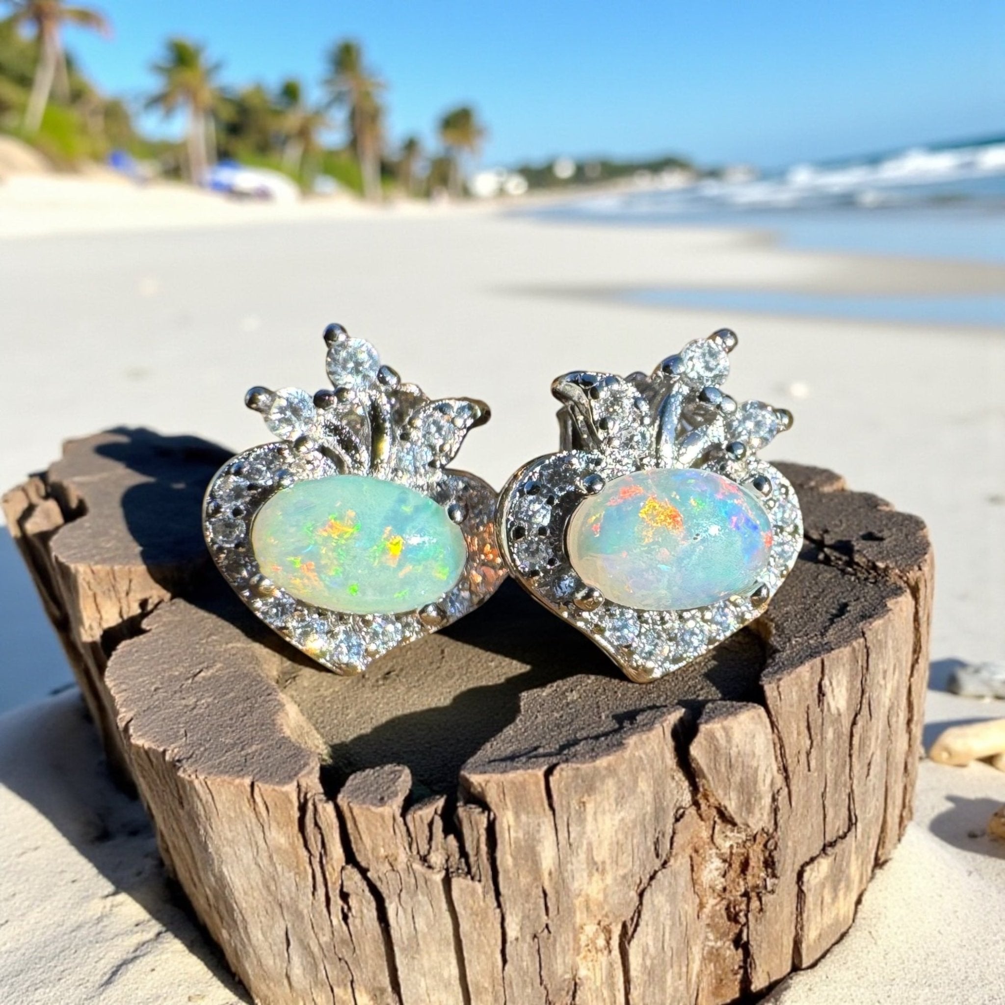 Marrawah Flow - 0.6ct Coober Pedy Opal 925 Silver Apple Earrings