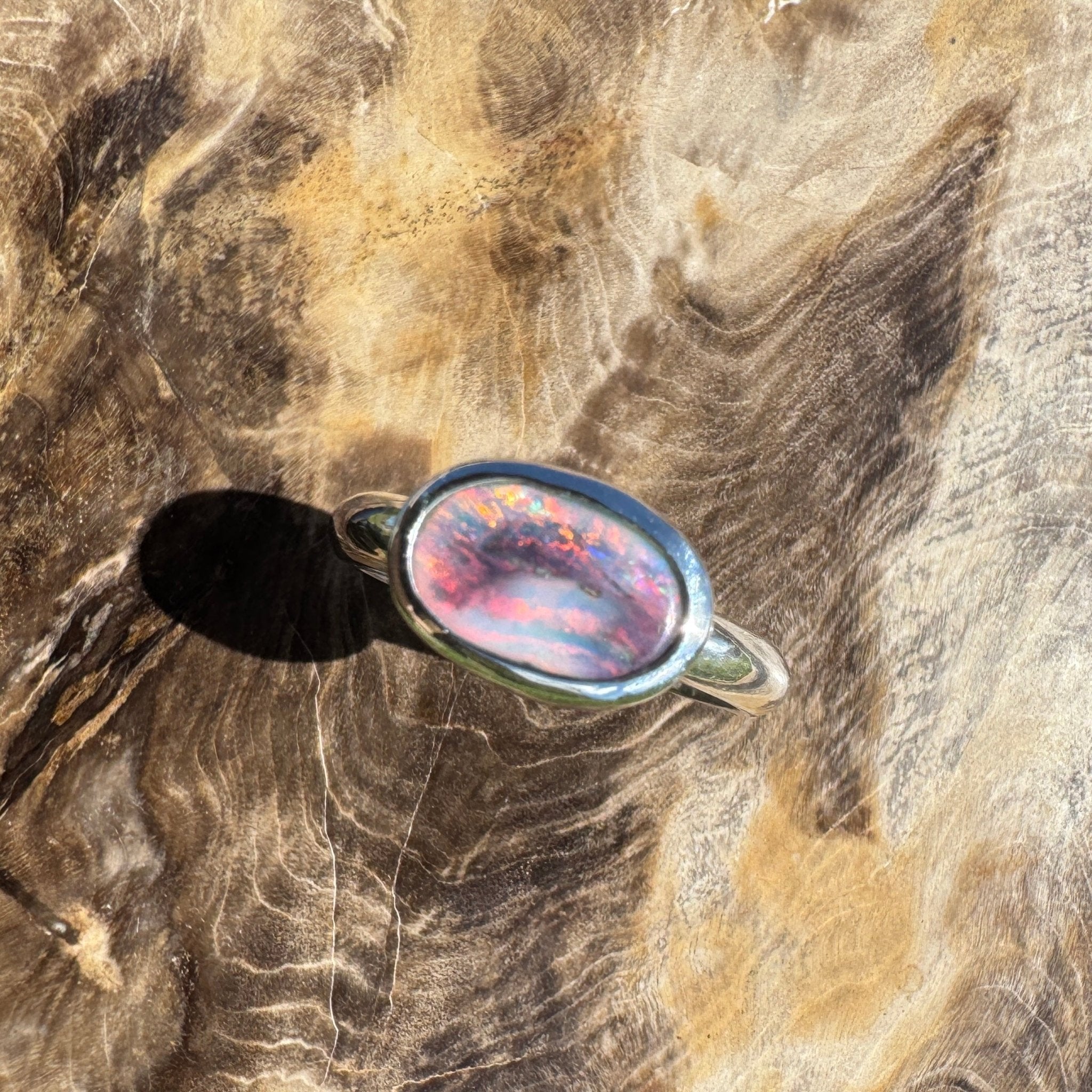 Midnight Ember ~ 0.8ct Solid Lightning Ridge Black Opal 925 Sterling Silver Ring