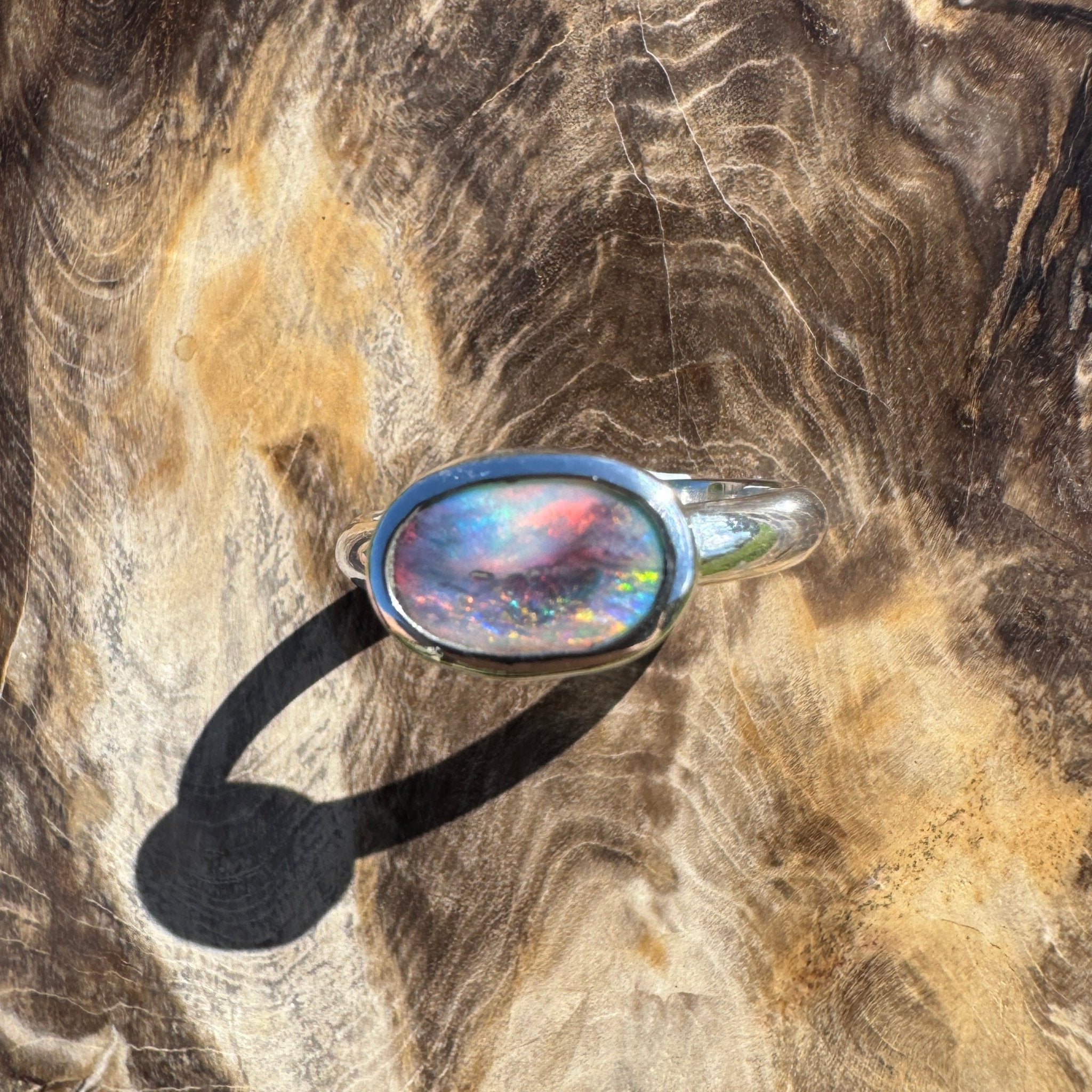 Midnight Ember ~ 0.8ct Solid Lightning Ridge Black Opal 925 Sterling Silver Ring