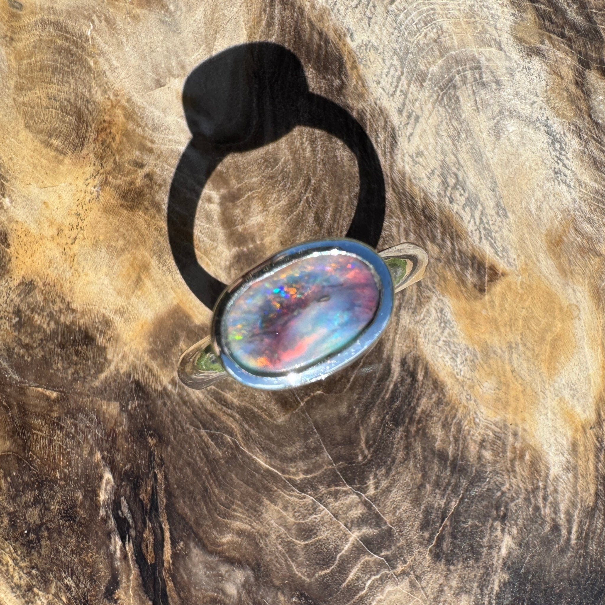 Midnight Ember ~ 0.8ct Solid Lightning Ridge Black Opal 925 Sterling Silver Ring