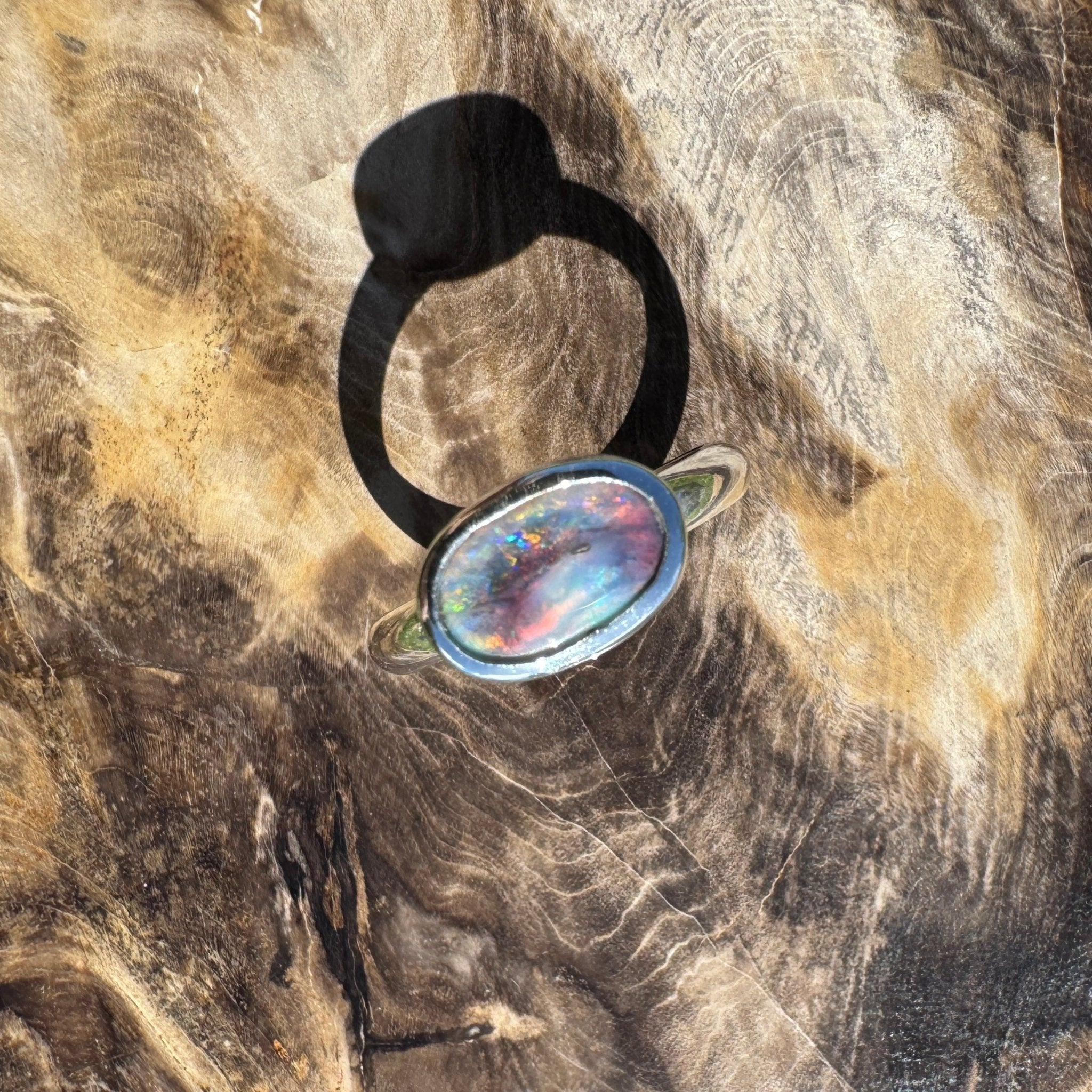 Midnight Ember ~ 0.8ct Solid Lightning Ridge Black Opal 925 Sterling Silver Ring