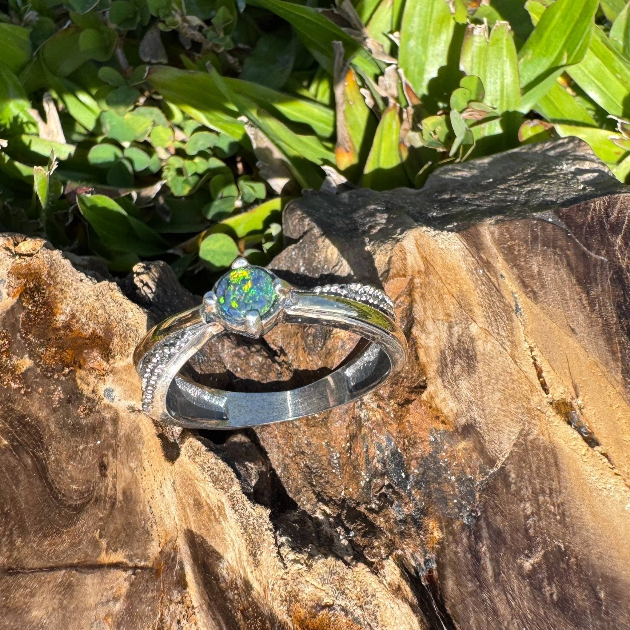 Midnight Forest ~ Solid Lightning Ridge Black Opal 925 Sterling Silver Ring