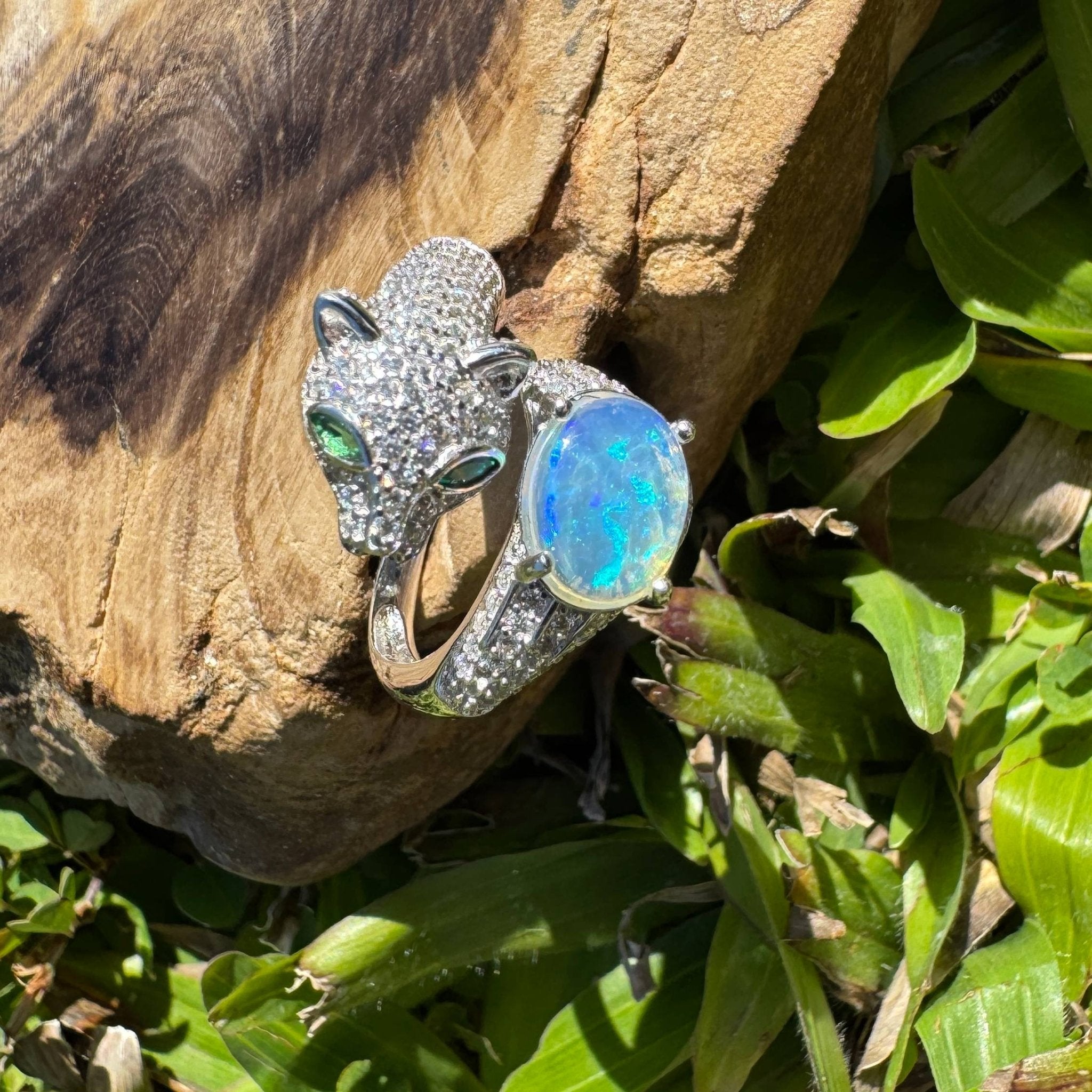 Midnight Panther ~ 0.8ct Solid Lightning Ridge Opal & Sterling Silver Ring