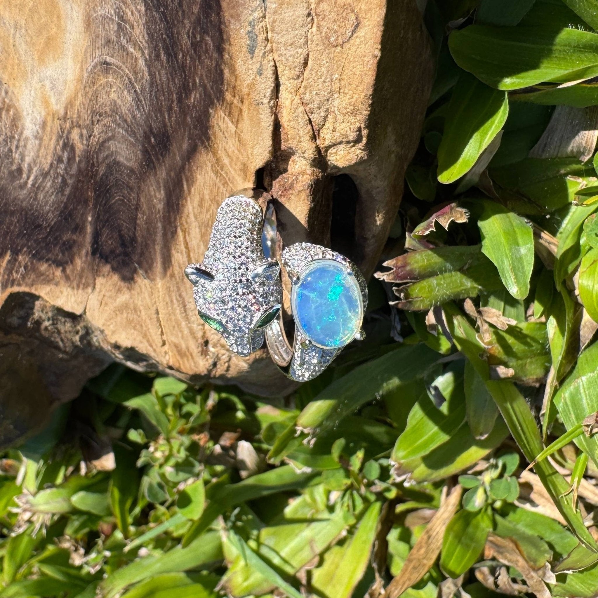 Midnight Panther ~ 0.8ct Solid Lightning Ridge Opal & Sterling Silver Ring