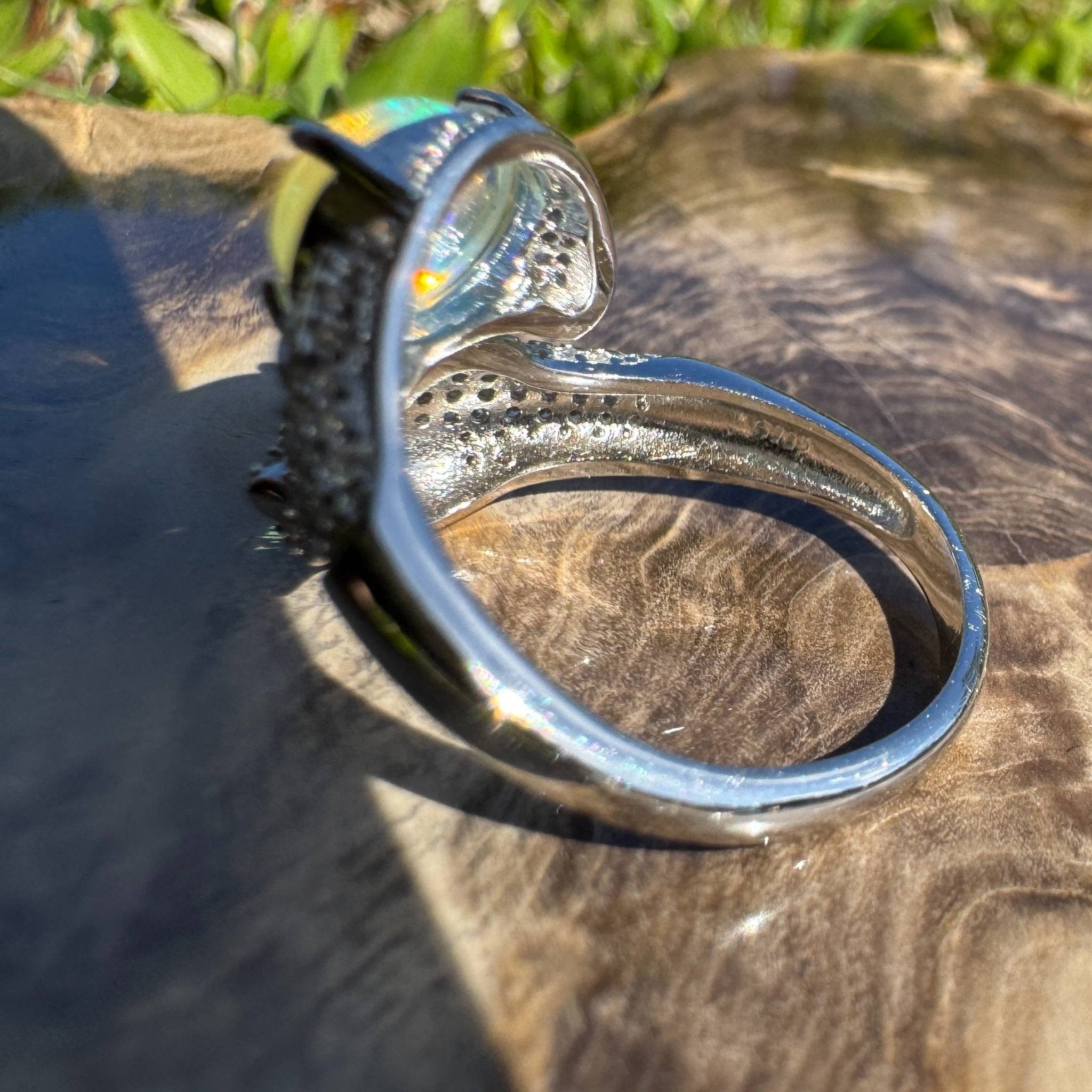 Midnight Panther ~ 0.8ct Solid Lightning Ridge Opal & Sterling Silver Ring