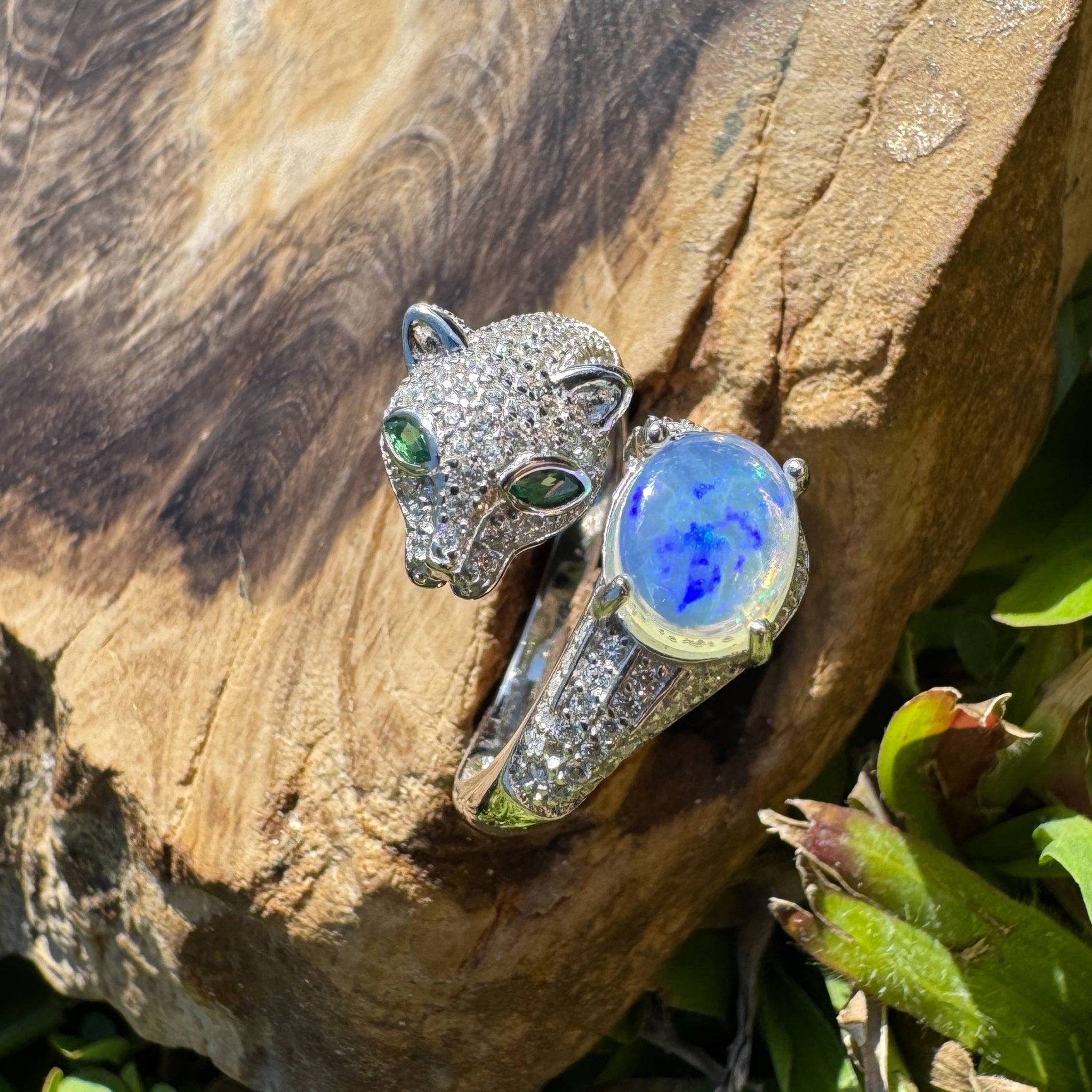 Midnight Panther ~ 0.8ct Solid Lightning Ridge Opal & Sterling Silver Ring