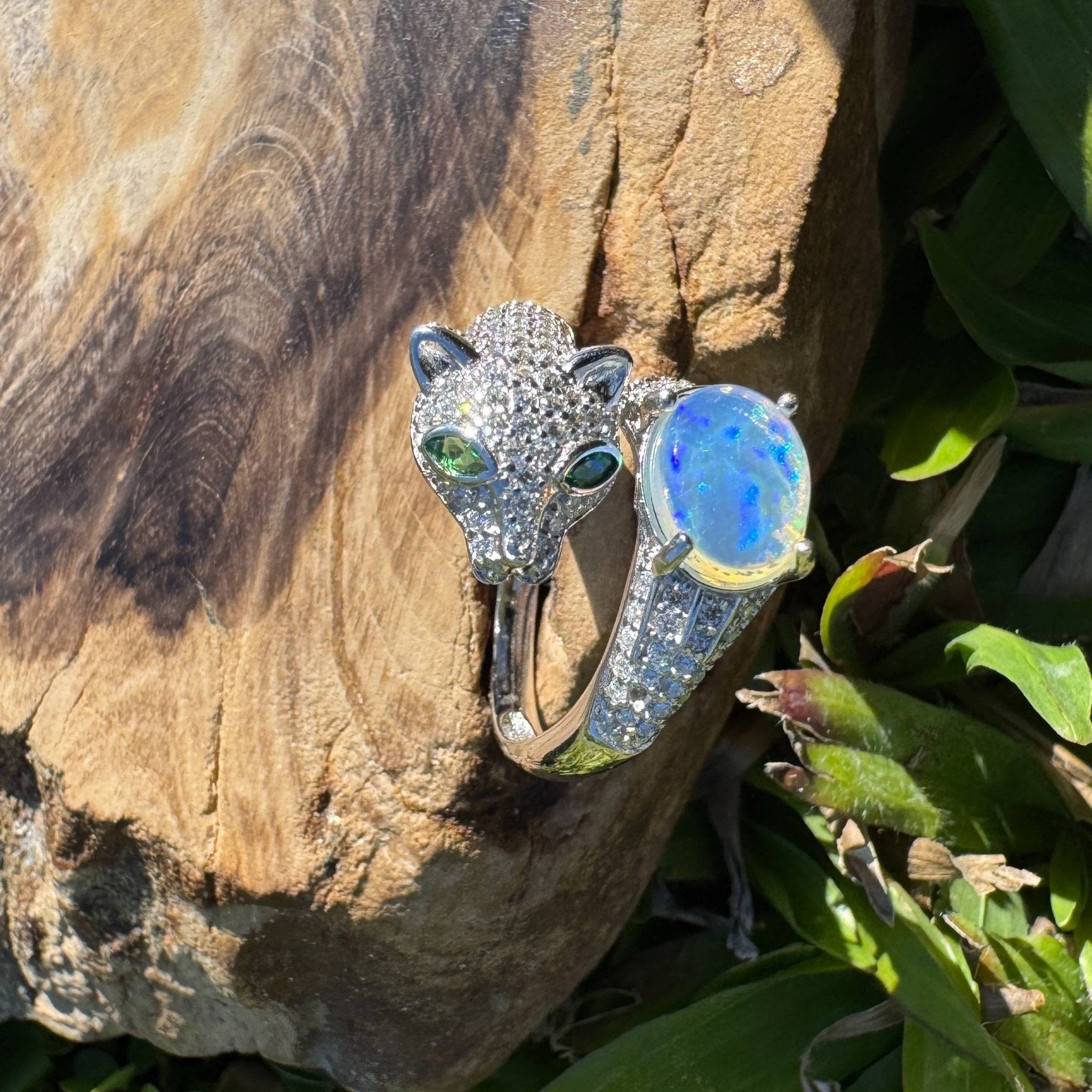 Midnight Panther ~ 0.8ct Solid Lightning Ridge Opal & Sterling Silver Ring