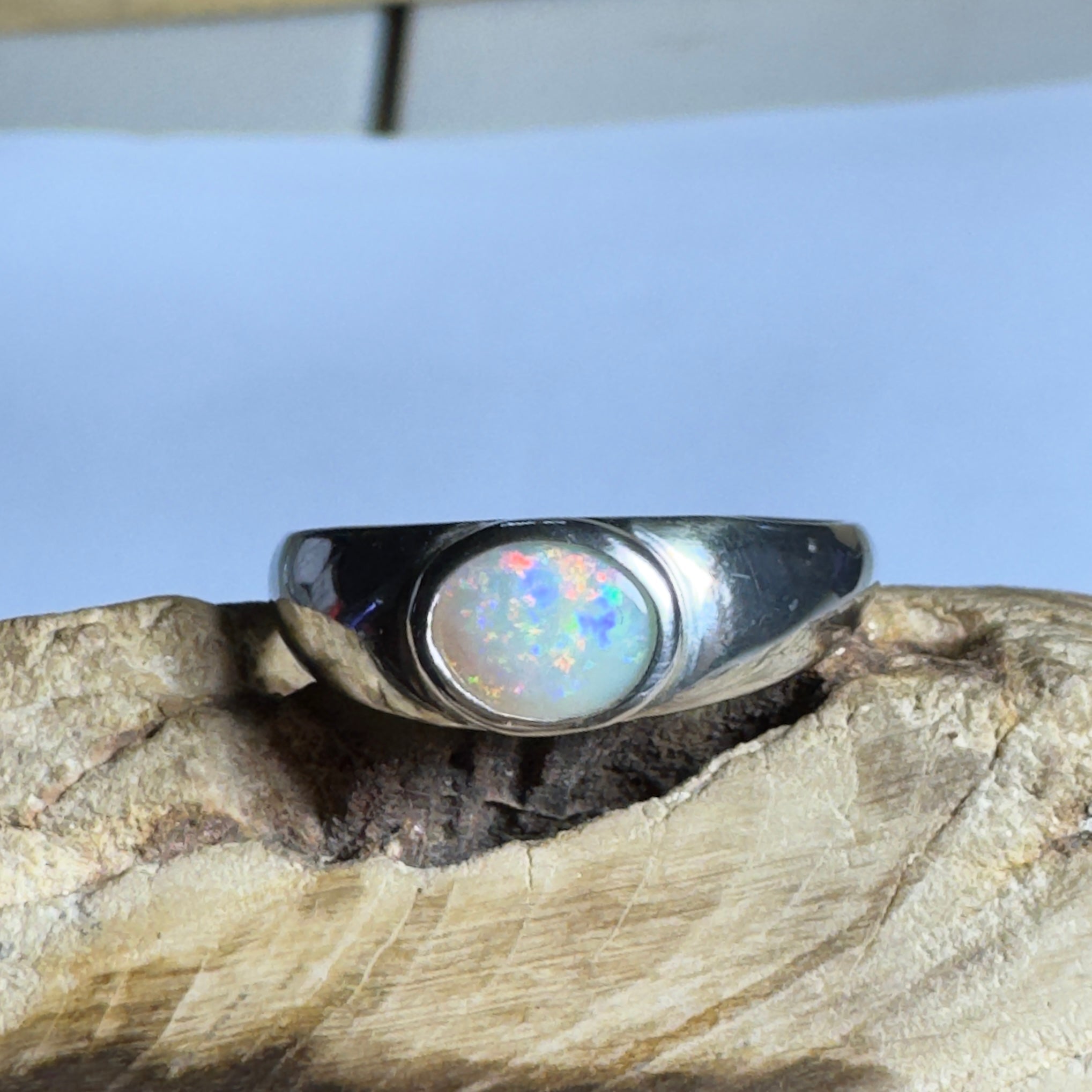 Mindil Memories ~ 0.6ct Solid Lightning Ridge Opal 925 Silver Ring