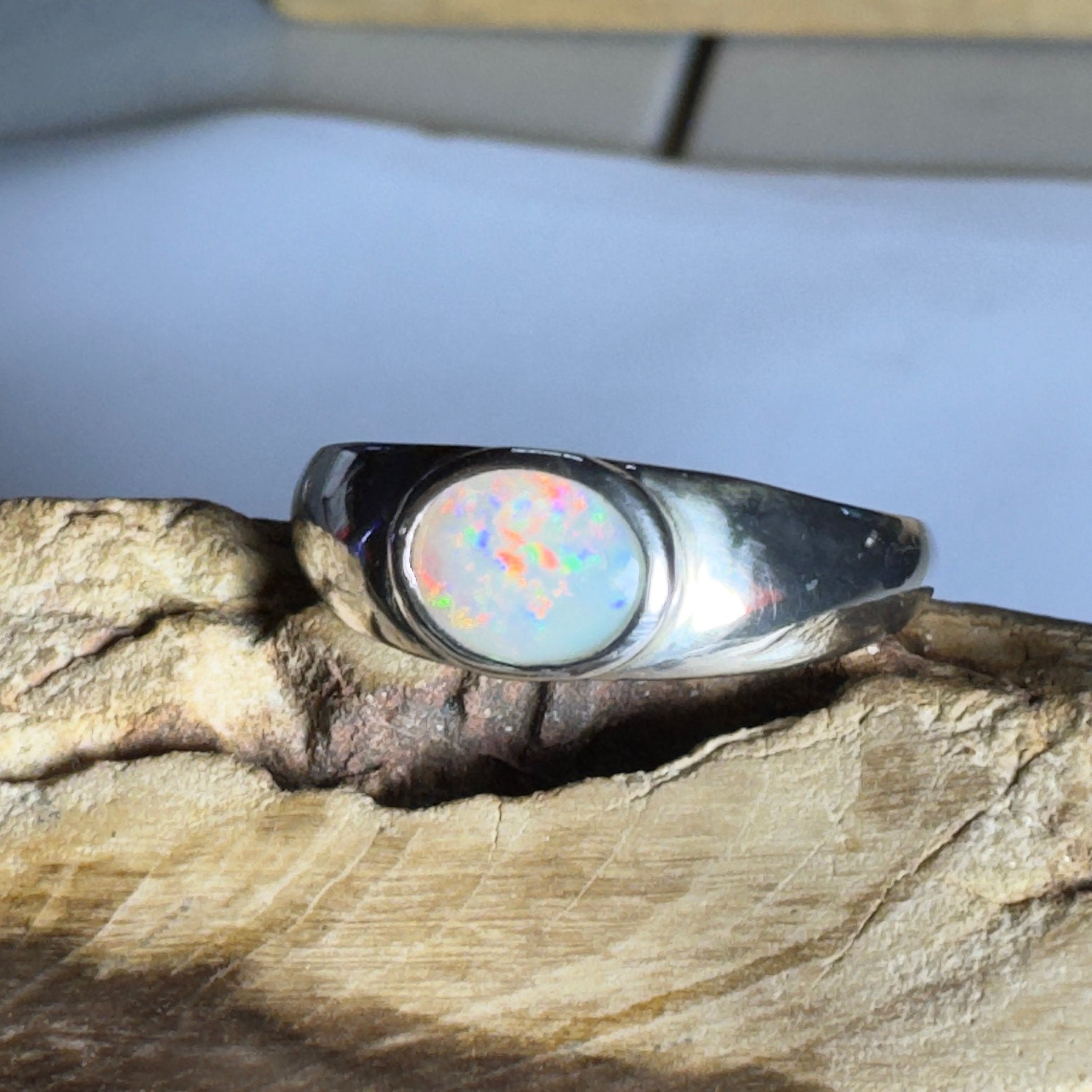 Mindil Memories ~ 0.6ct Solid Lightning Ridge Opal 925 Silver Ring