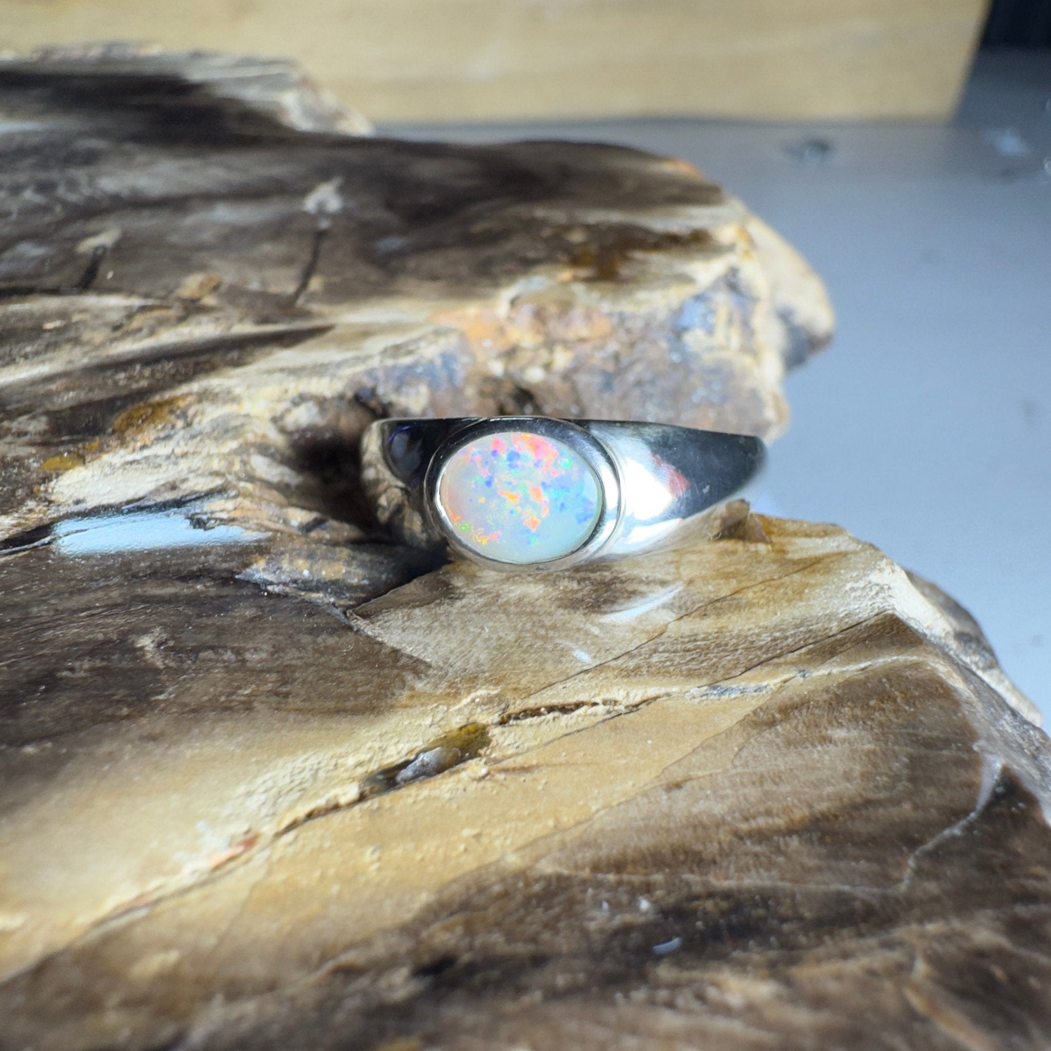 Mindil Memories ~ 0.6ct Solid Lightning Ridge Opal 925 Silver Ring