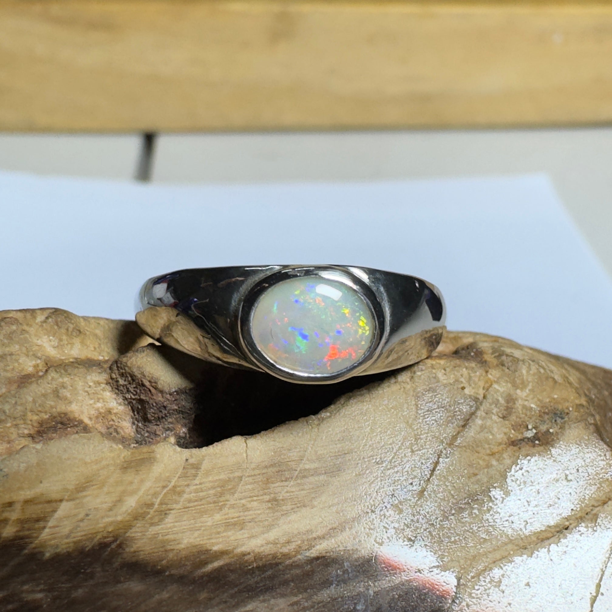 Mindil Memories ~ 0.6ct Solid Lightning Ridge Opal 925 Silver Ring