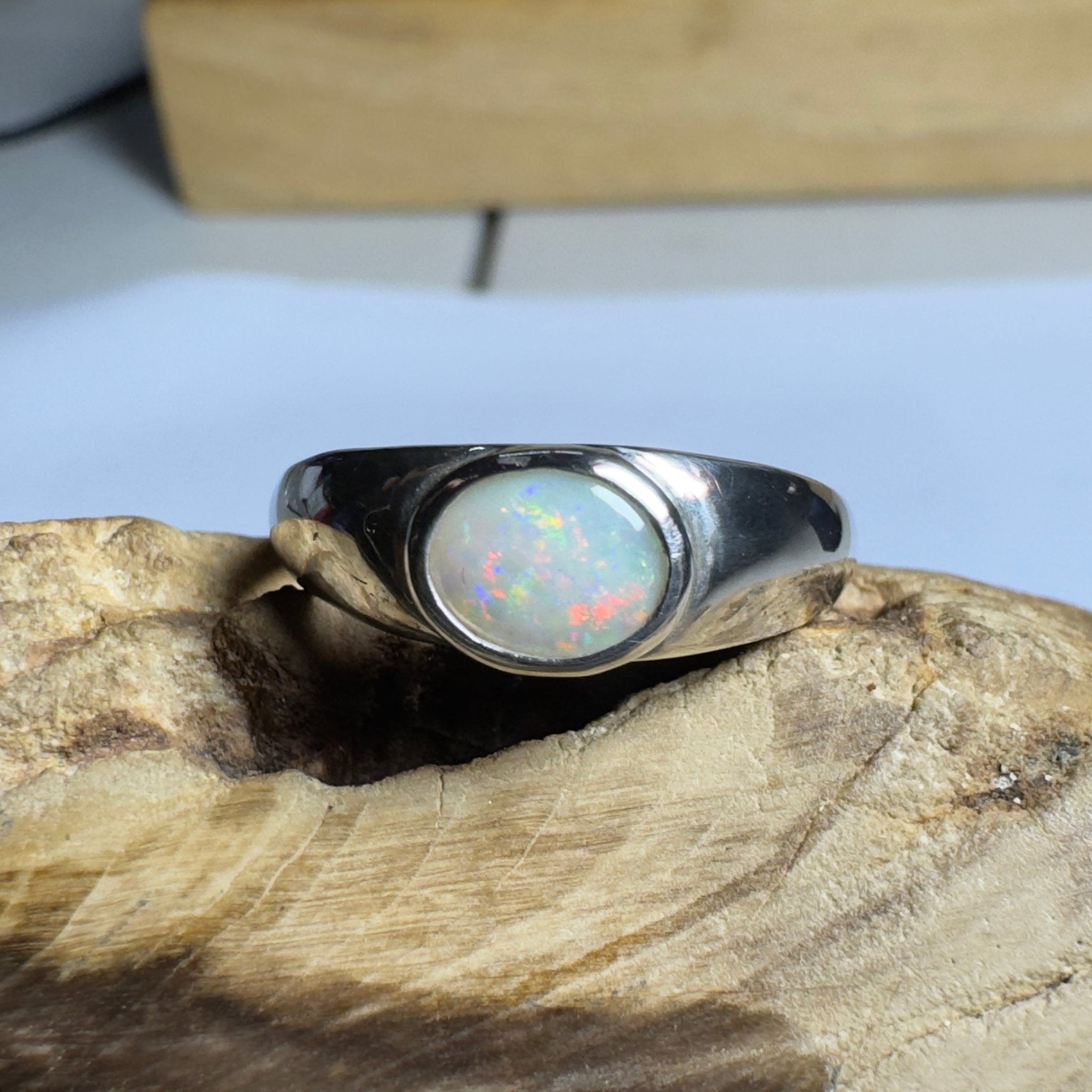 Mindil Memories ~ 0.6ct Solid Lightning Ridge Opal 925 Silver Ring