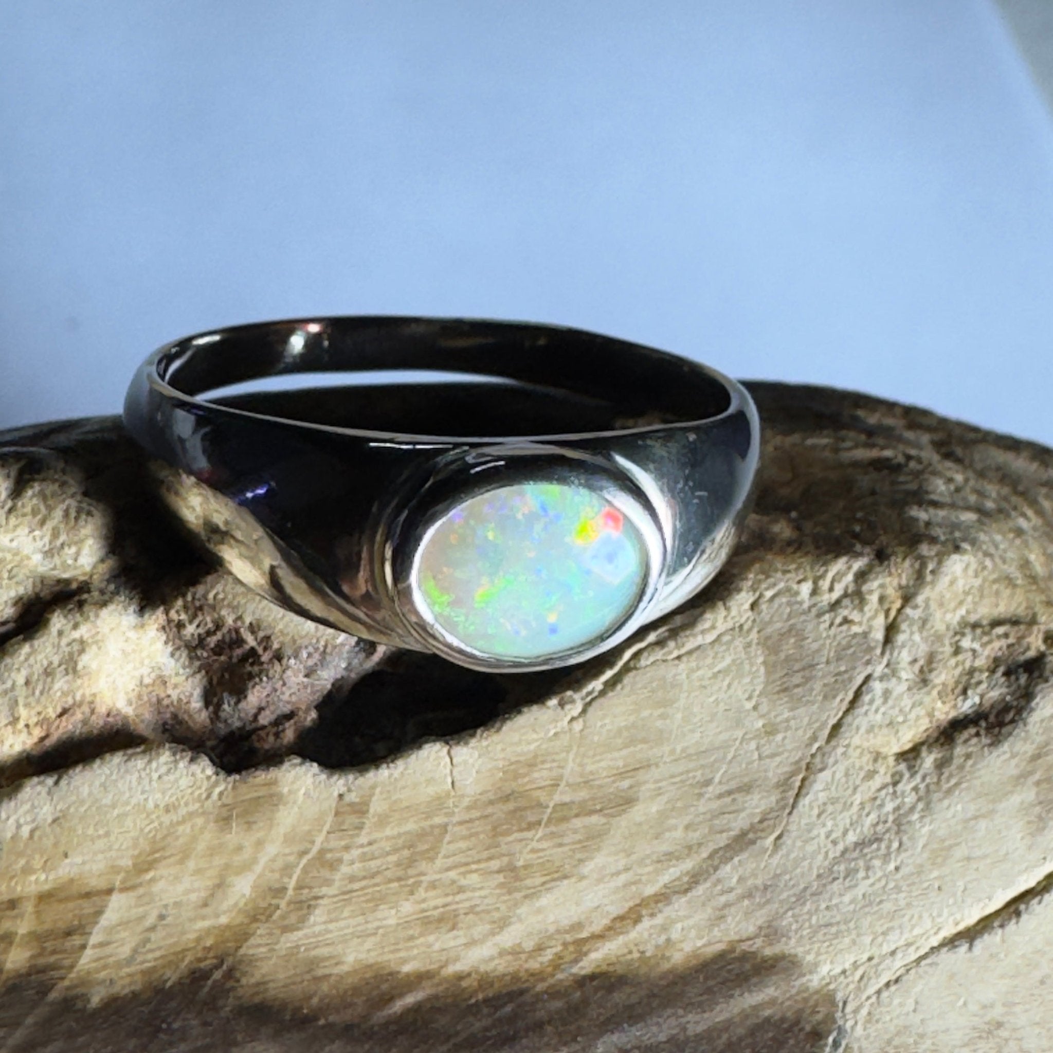 Mindil Memories ~ 0.6ct Solid Lightning Ridge Opal 925 Silver Ring