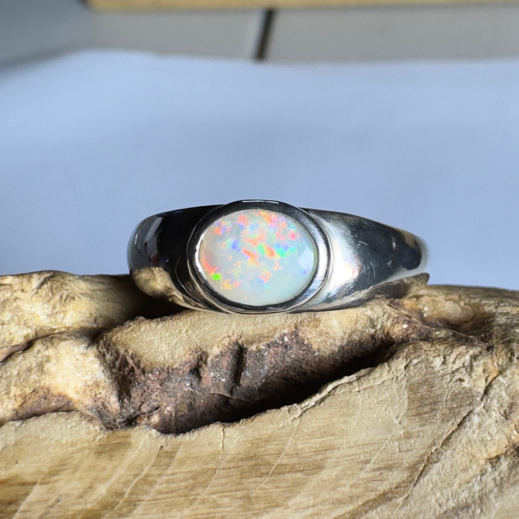 Mindil Memories ~ 0.6ct Solid Lightning Ridge Opal 925 Silver Ring