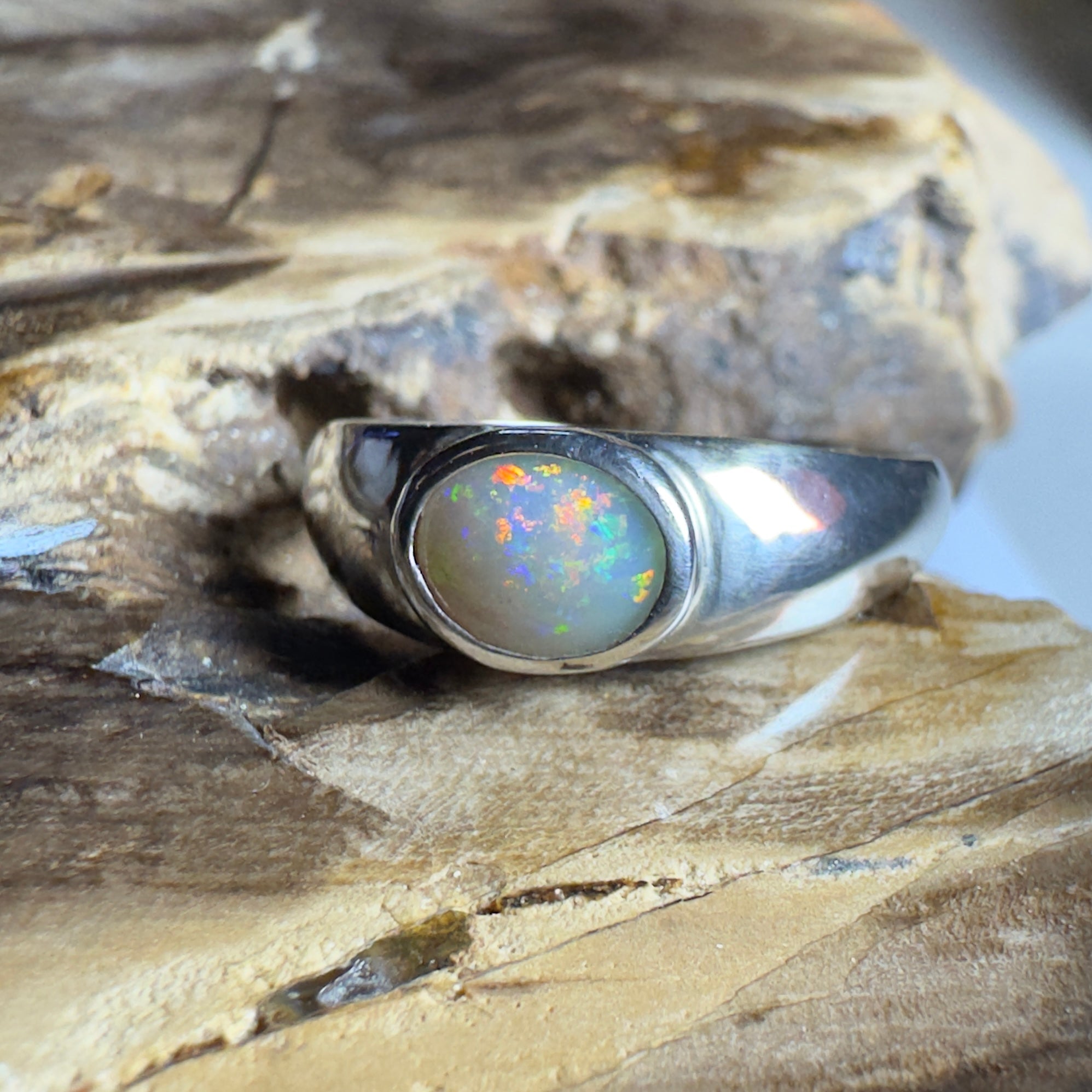 Mindil Memories ~ 0.6ct Solid Lightning Ridge Opal 925 Silver Ring