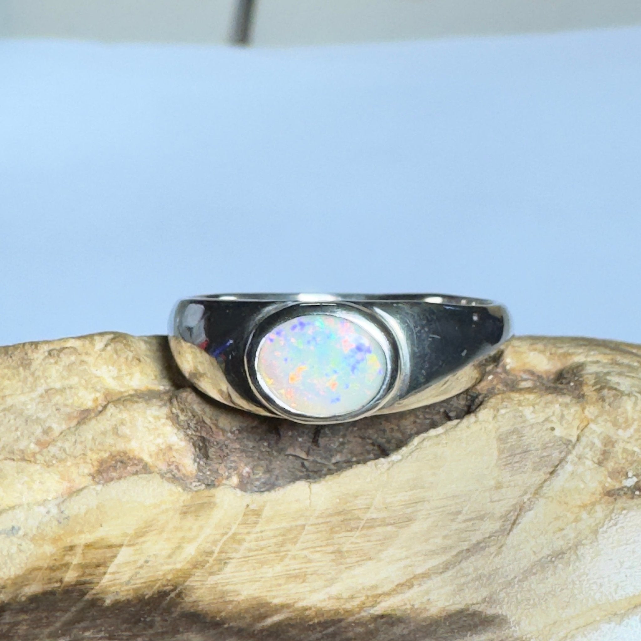 Mindil Memories ~ 0.6ct Solid Lightning Ridge Opal 925 Silver Ring