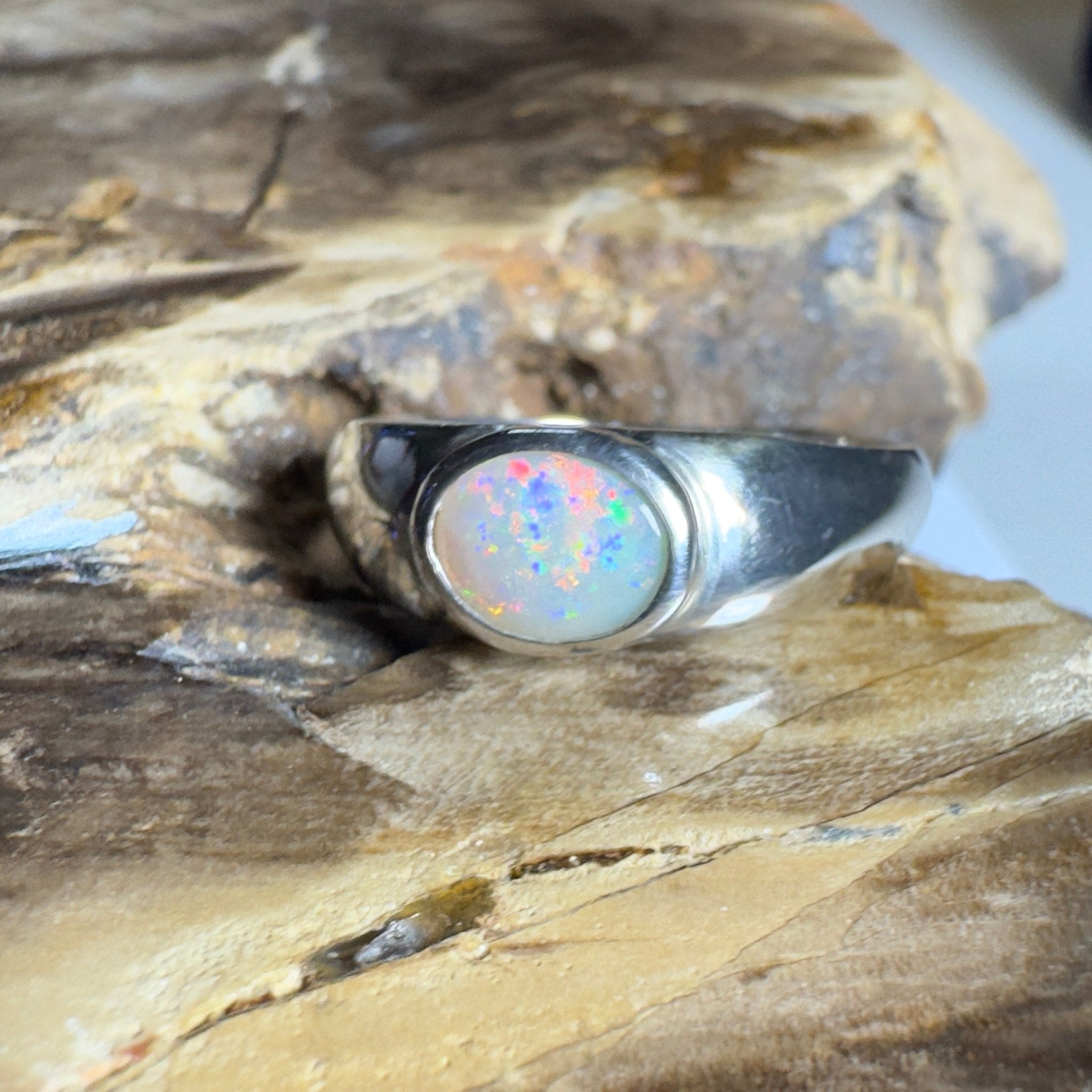 Mindil Memories ~ 0.6ct Solid Lightning Ridge Opal 925 Silver Ring