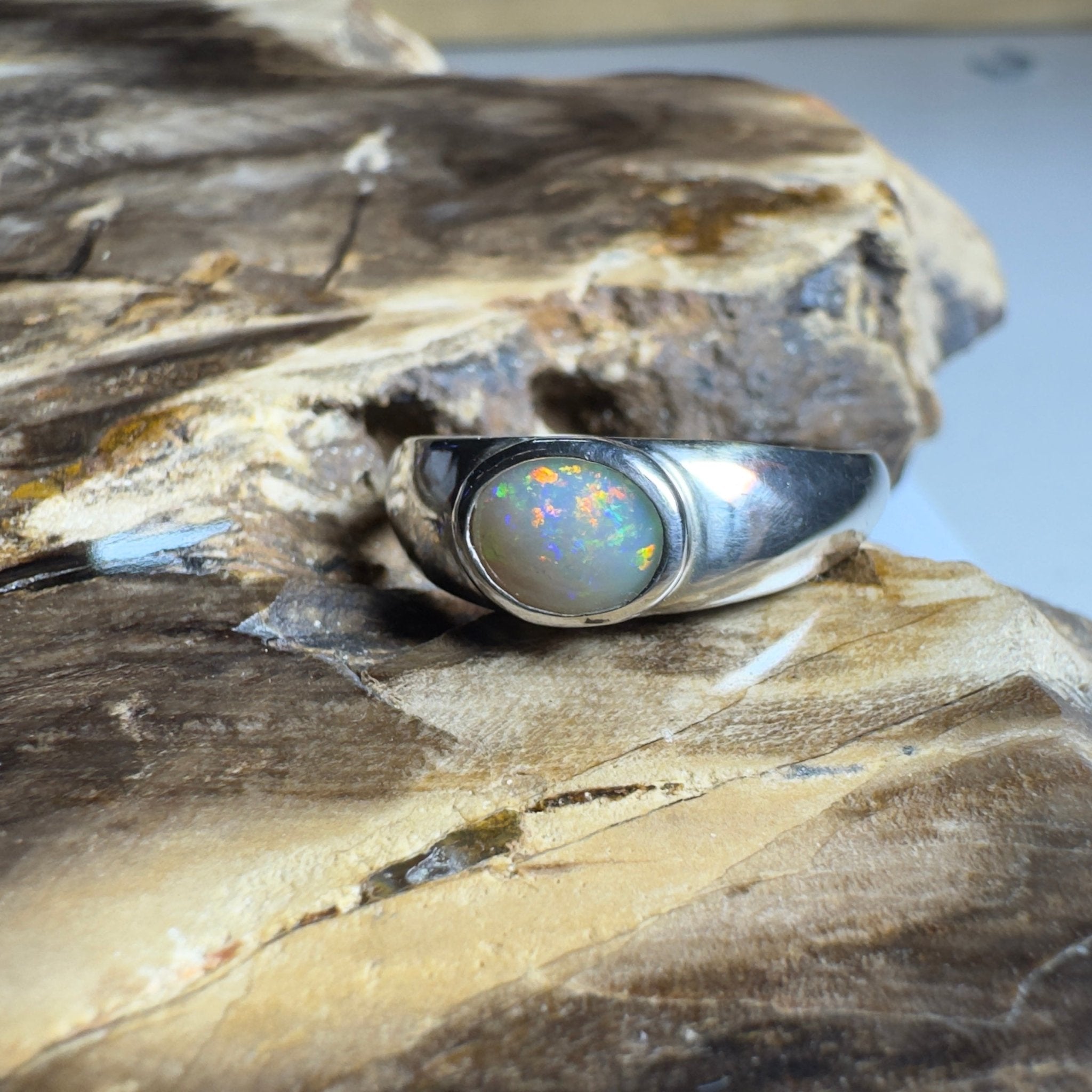 Mindil Memories ~ 0.6ct Solid Lightning Ridge Opal 925 Silver Ring