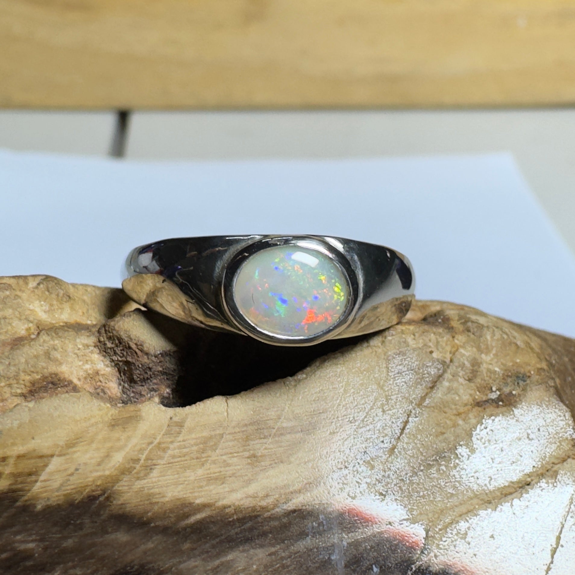 Mindil Memories ~ 0.6ct Solid Lightning Ridge Opal 925 Silver Ring