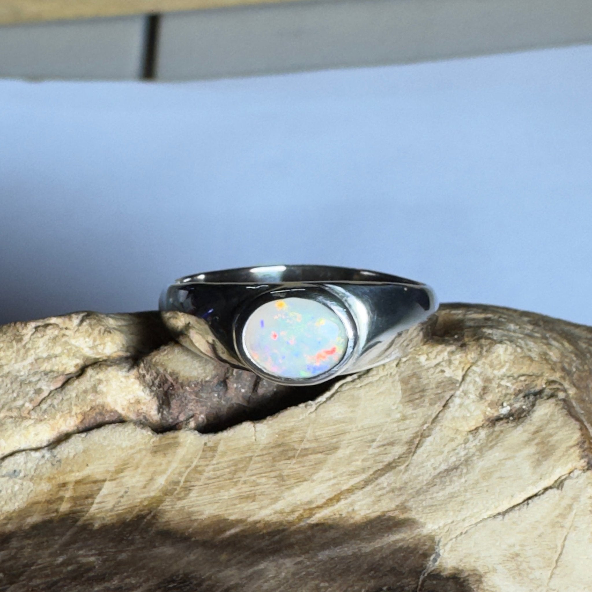 Mindil Memories ~ 0.6ct Solid Lightning Ridge Opal 925 Silver Ring