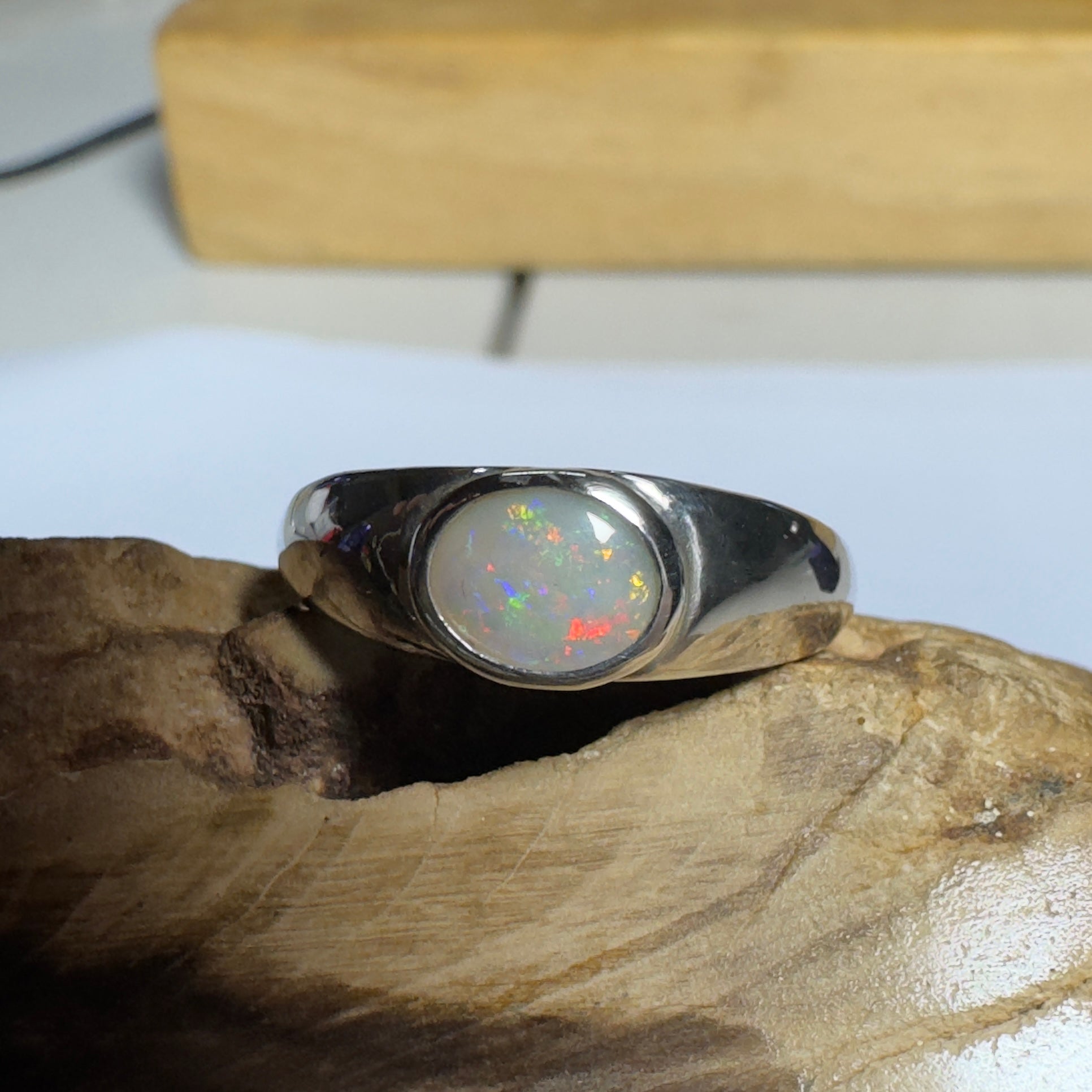 Mindil Memories ~ 0.6ct Solid Lightning Ridge Opal 925 Silver Ring