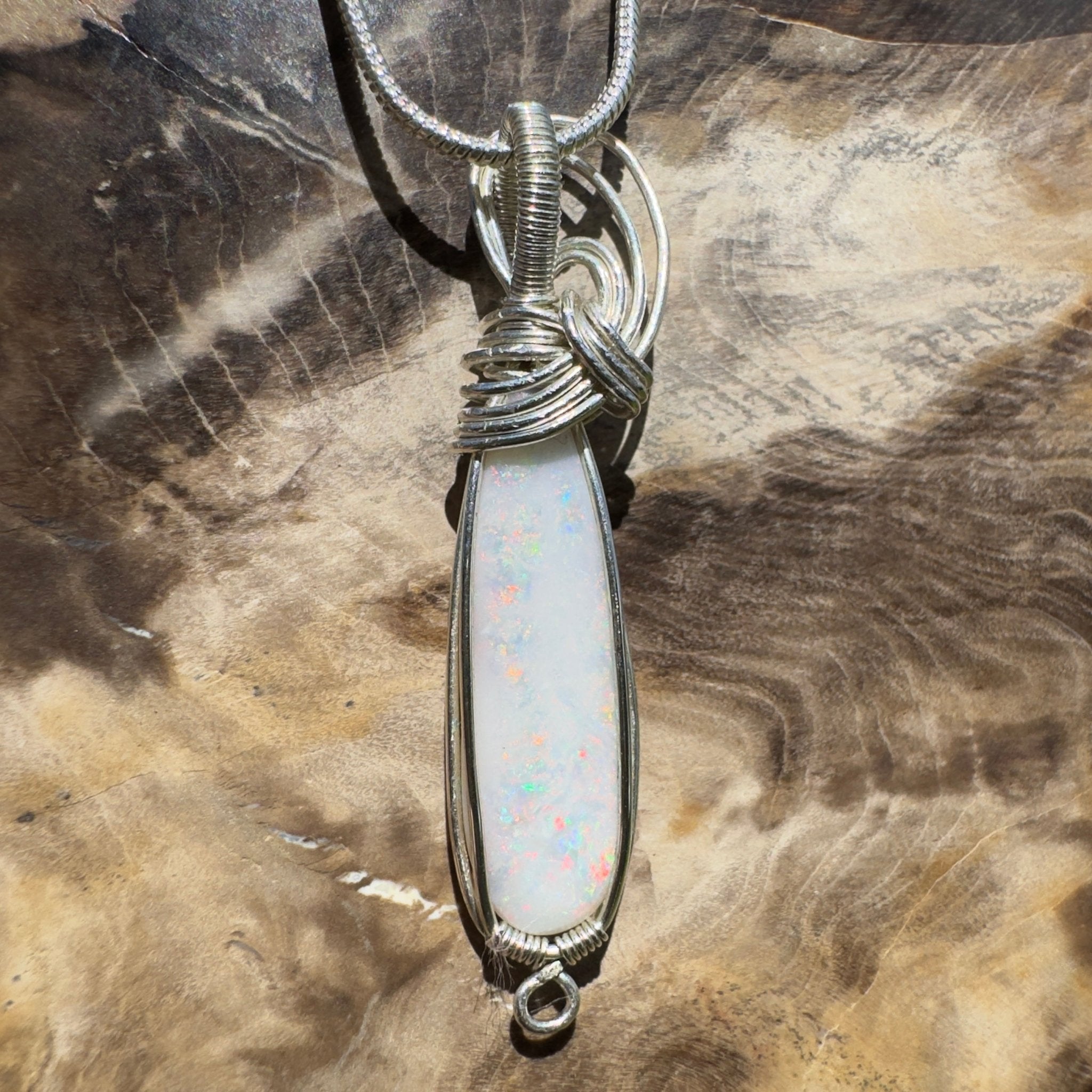 Mintabie Fire Mist ~ 6.9ct Mintabie Opal 925 Silver Wire Wrapped Pendant