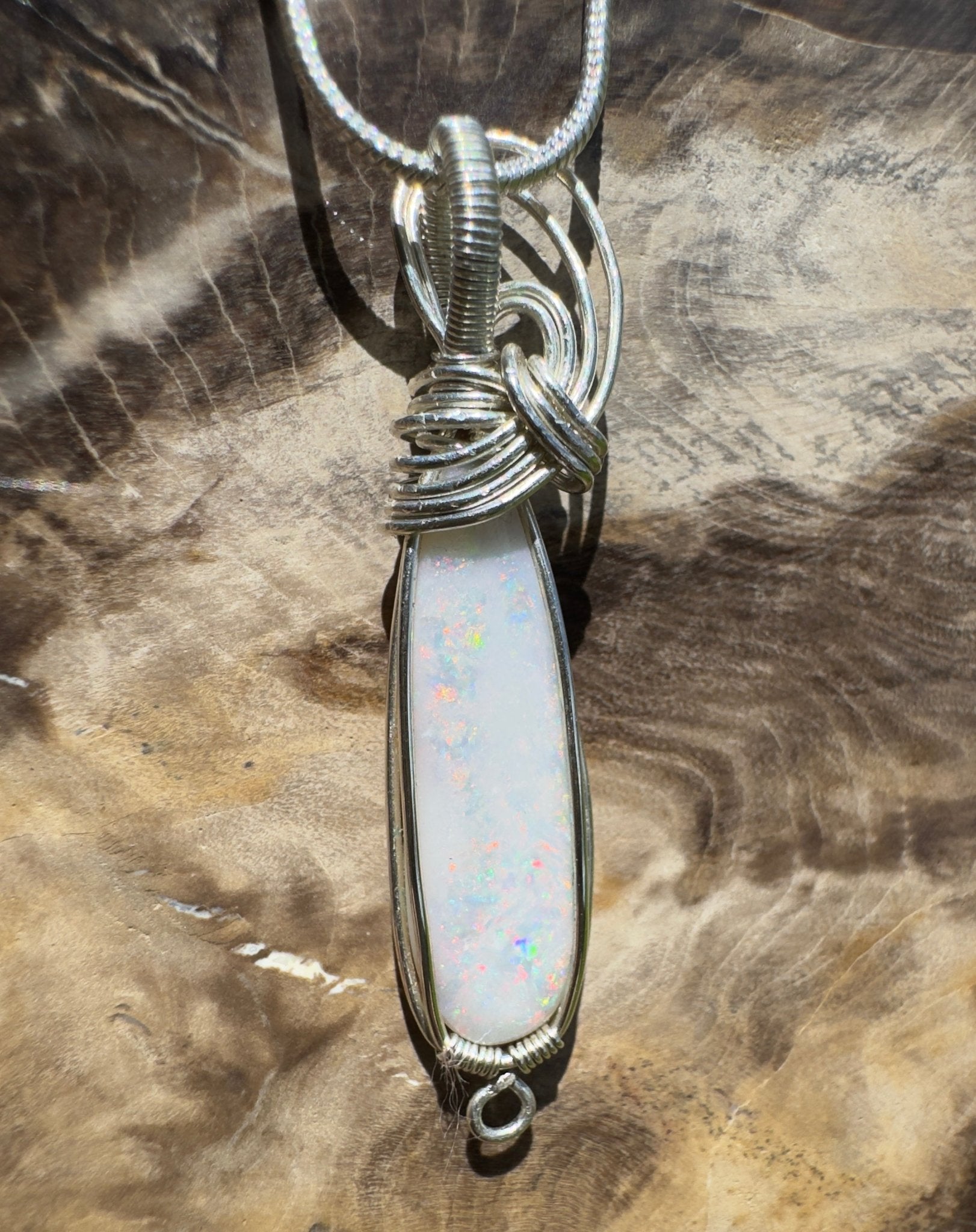 Mintabie Fire Mist ~ 6.9ct Mintabie Opal 925 Silver Wire Wrapped Pendant