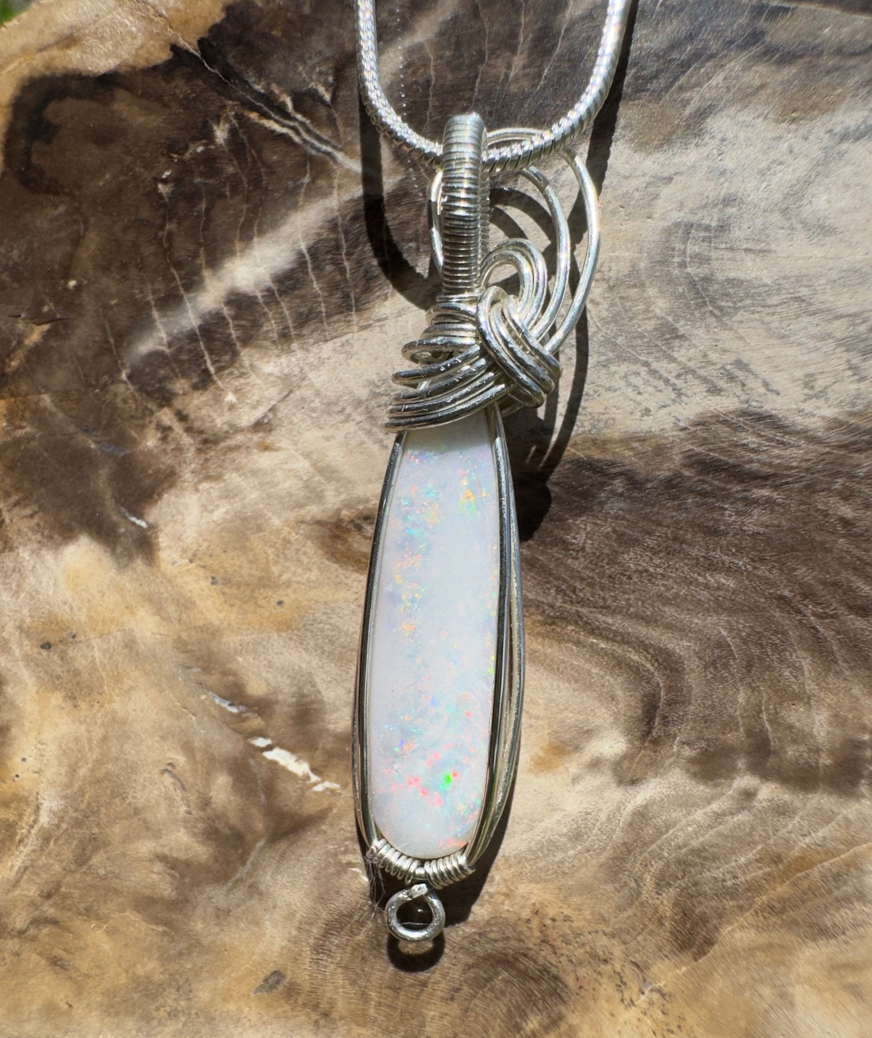Mintabie Fire Mist ~ 6.9ct Mintabie Opal 925 Silver Wire Wrapped Pendant