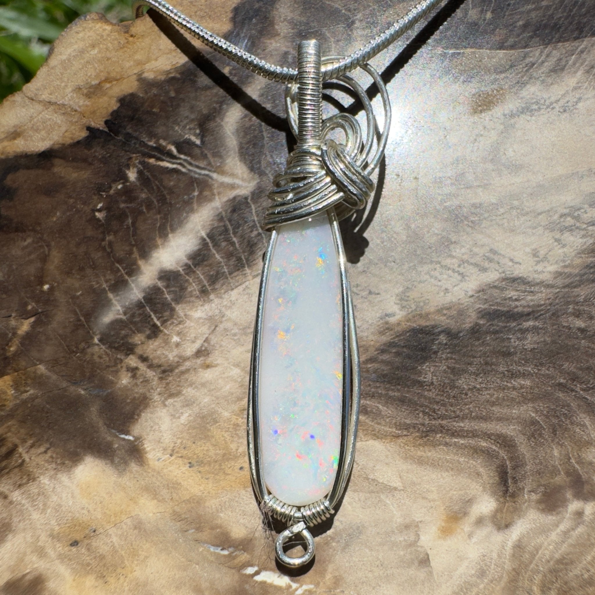 Mintabie Fire Mist ~ 6.9ct Mintabie Opal 925 Silver Wire Wrapped Pendant