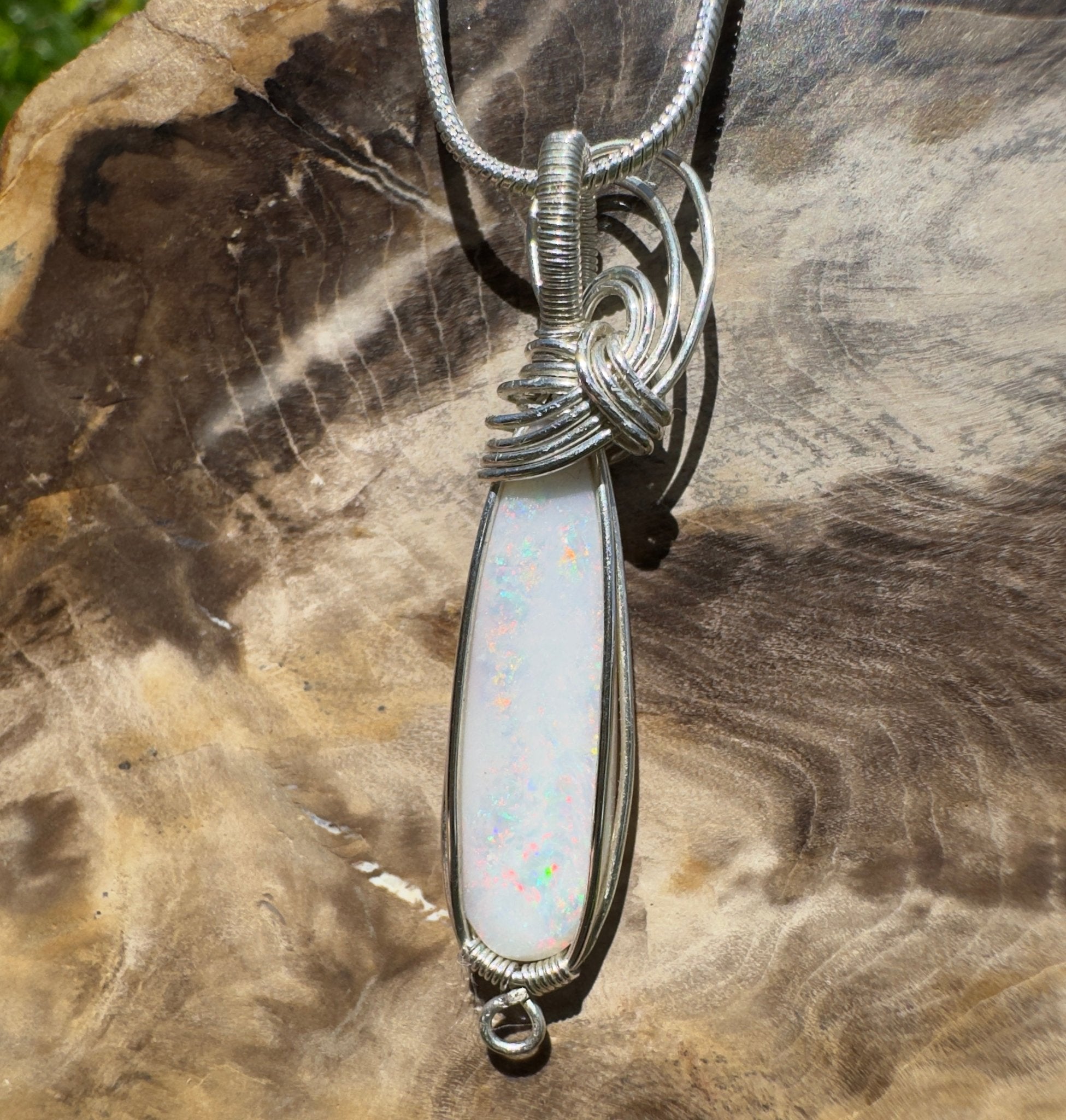 Mintabie Fire Mist ~ 6.9ct Mintabie Opal 925 Silver Wire Wrapped Pendant