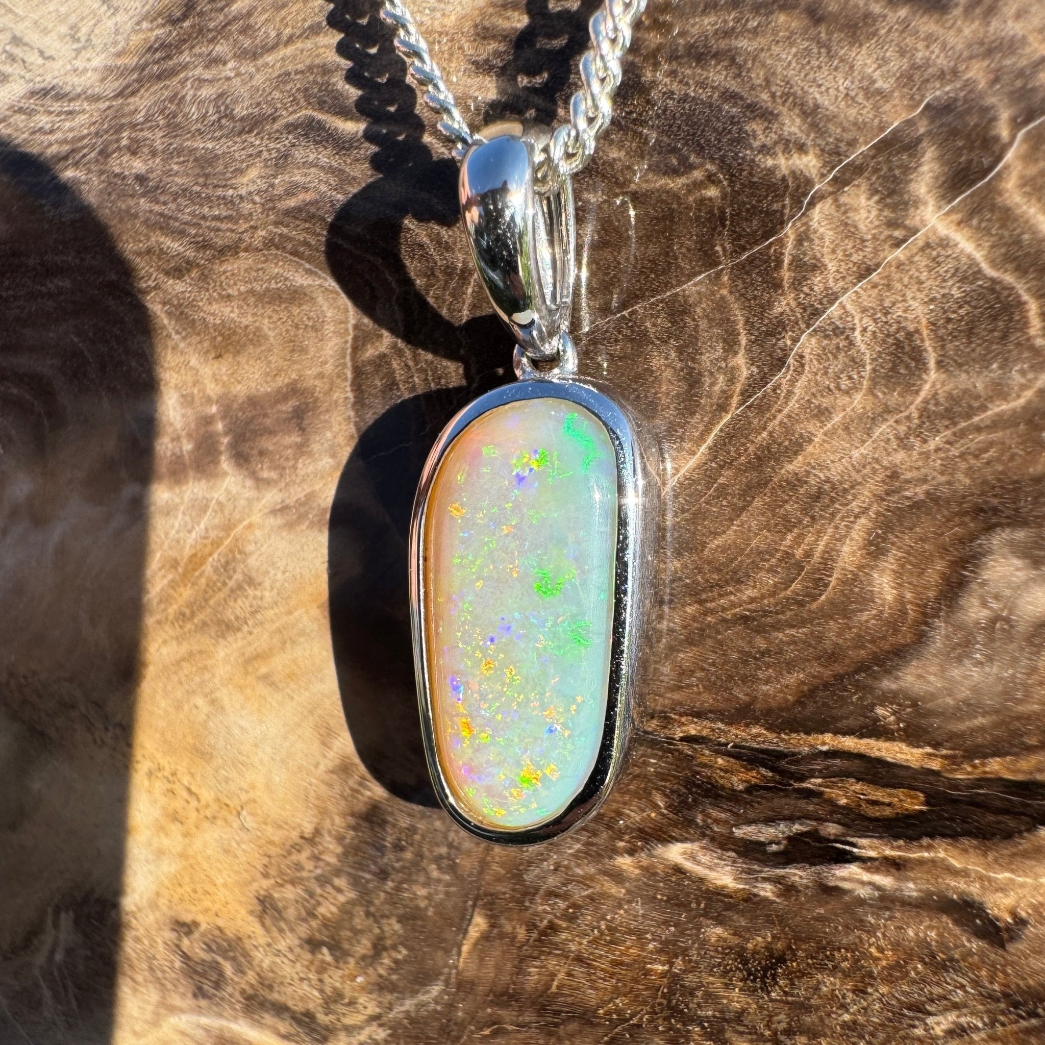 Mintabie Meadowlight ~ 3ct Solid Mintabie Opal 925 Sterling Silver Pendant Necklace