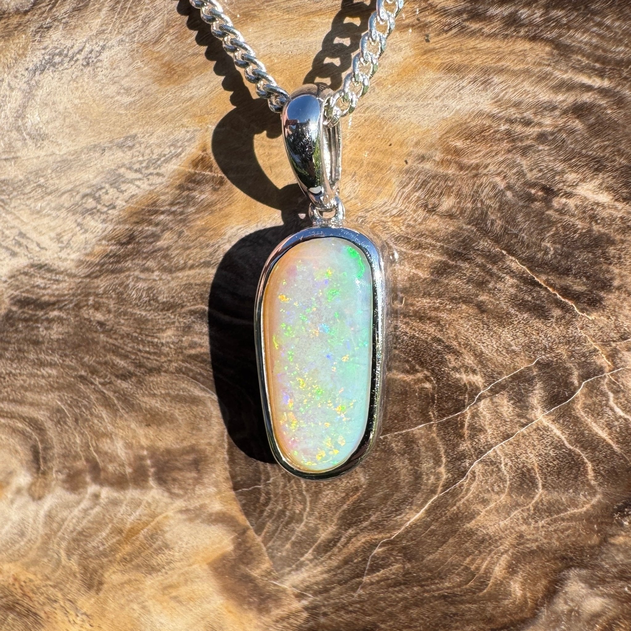 Mintabie Meadowlight ~ 3ct Solid Mintabie Opal 925 Sterling Silver Pendant Necklace