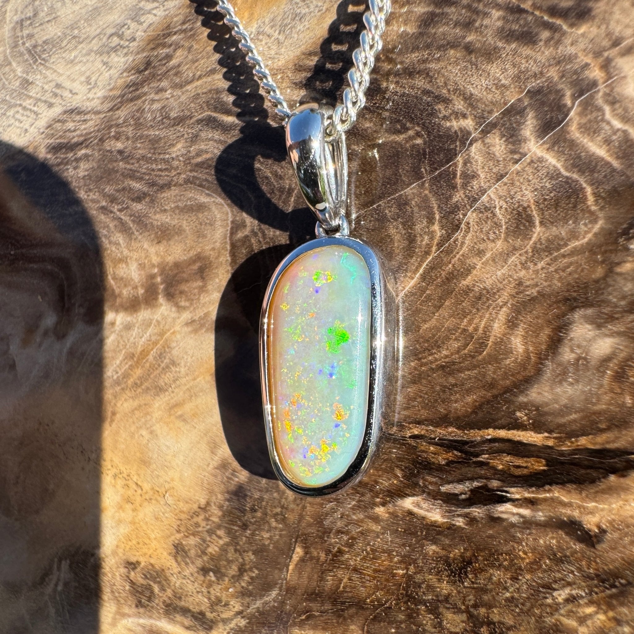 Mintabie Meadowlight ~ 3ct Solid Mintabie Opal 925 Sterling Silver Pendant Necklace