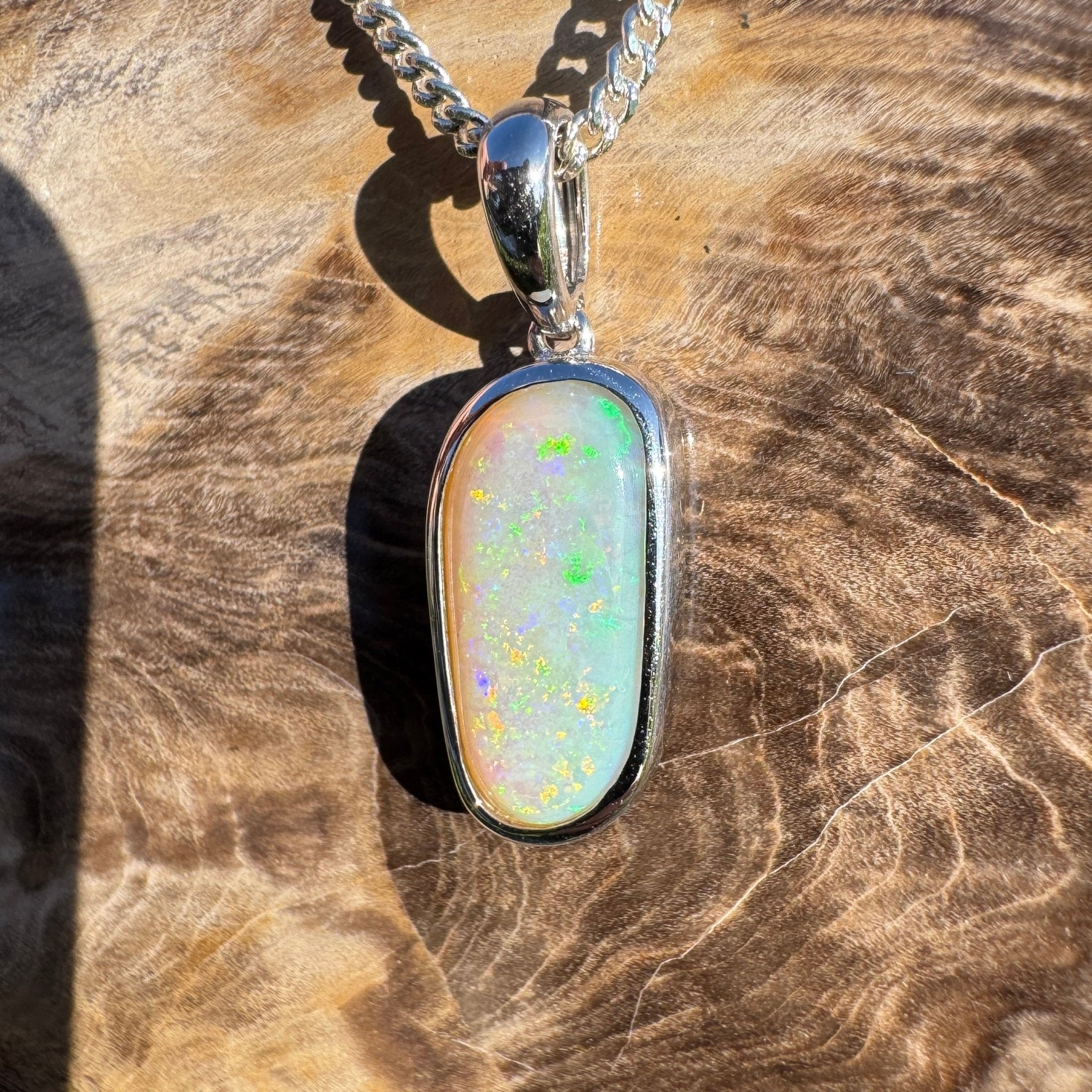 Mintabie Meadowlight ~ 3ct Solid Mintabie Opal 925 Sterling Silver Pendant Necklace