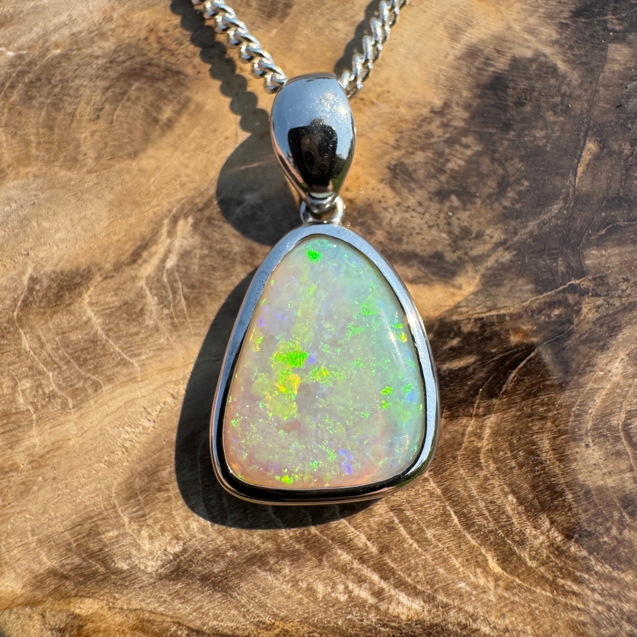 Mintabie Radiance ~ 2.8ct Solid Mintabie Opal 925 Sterling Silver Pendant Necklace