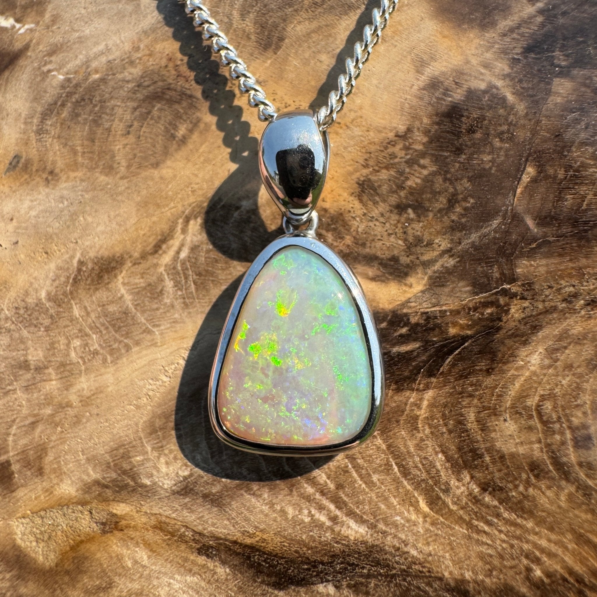 Mintabie Radiance ~ 2.8ct Solid Mintabie Opal 925 Sterling Silver Pendant Necklace