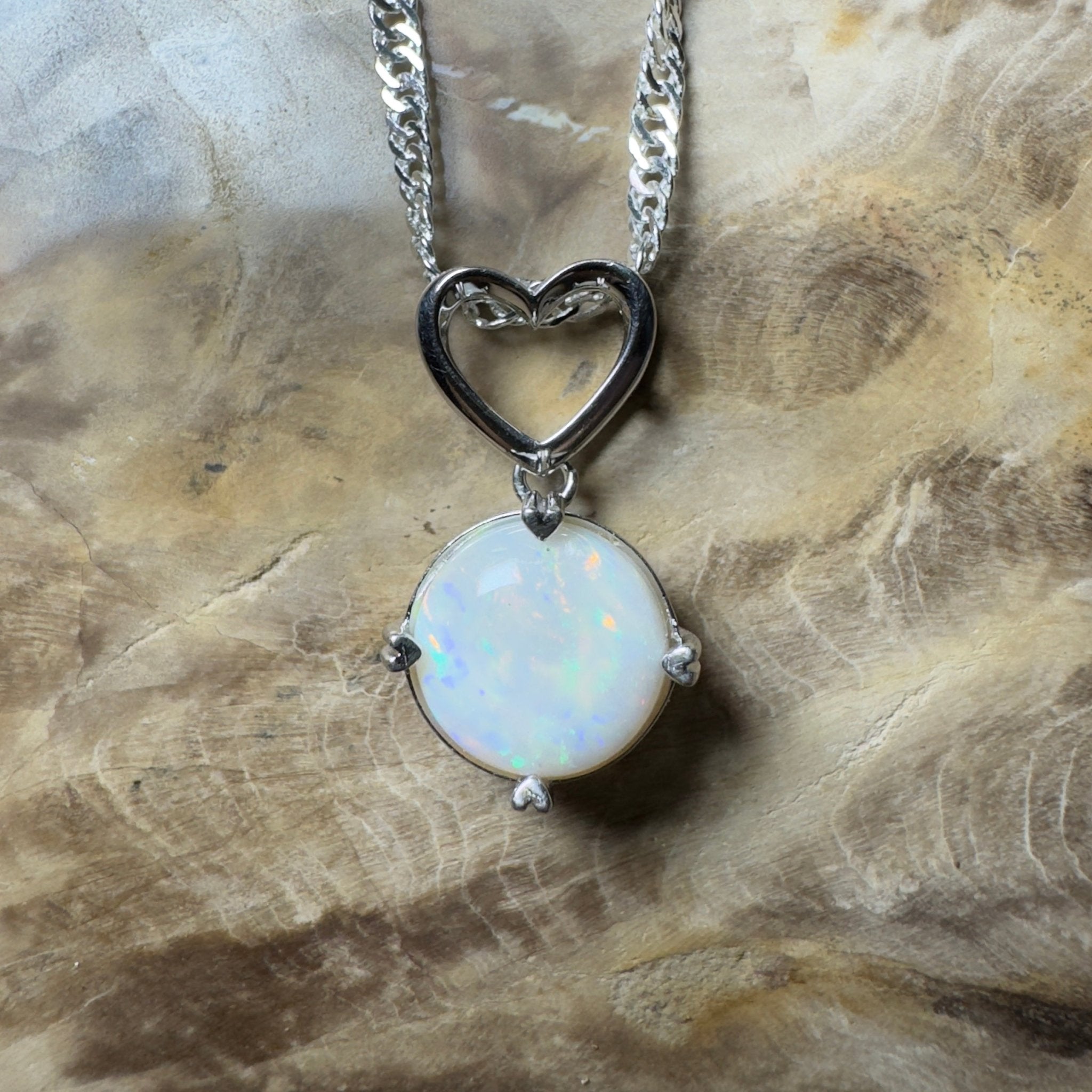 Misty Morning Love - 2.1ct Coober Pedy Opal 925 Silver Pendant