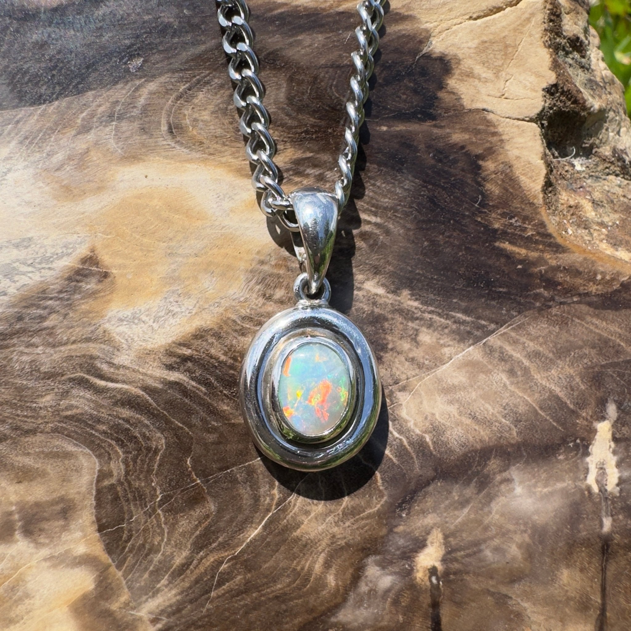 Moonbi Range Halo ~ 1.1ct Lightning Ridge Opal 925 Silver Pendant